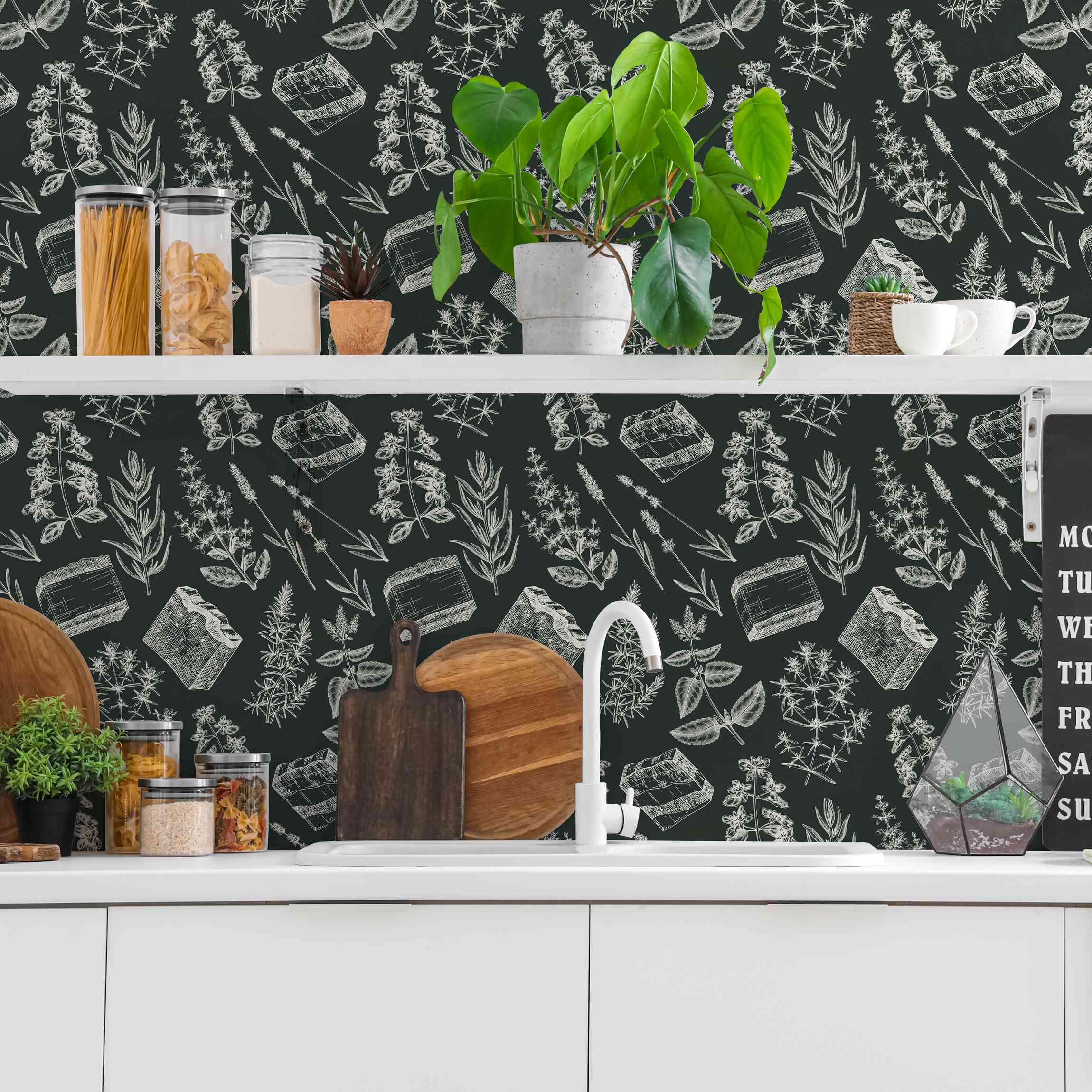 Fototapete Vintage Kräuter Dunkelgrün
