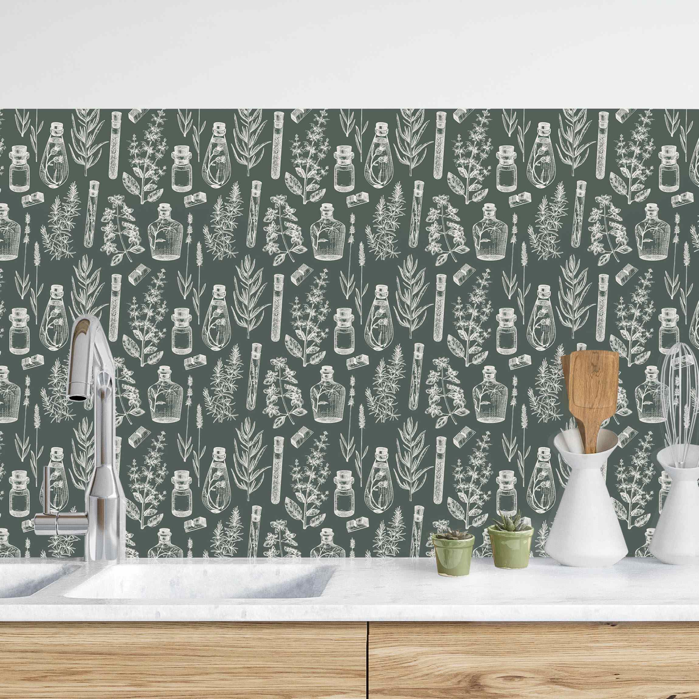Küchenrückwand Vintage Kräuter und Medizin Dunkelgrün