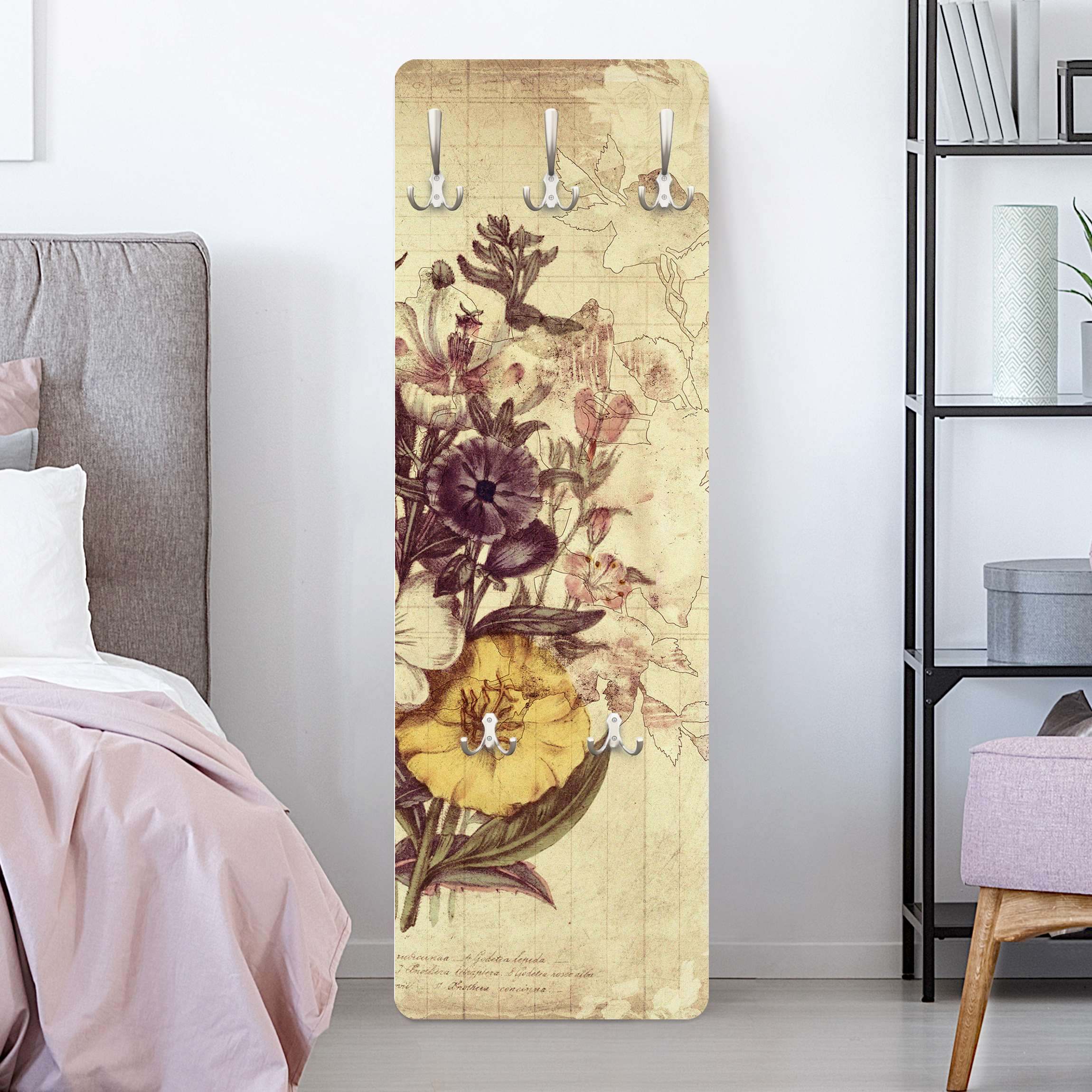 Wandgarderobe Holzpaneel Vintage Letter Blumenstrauss