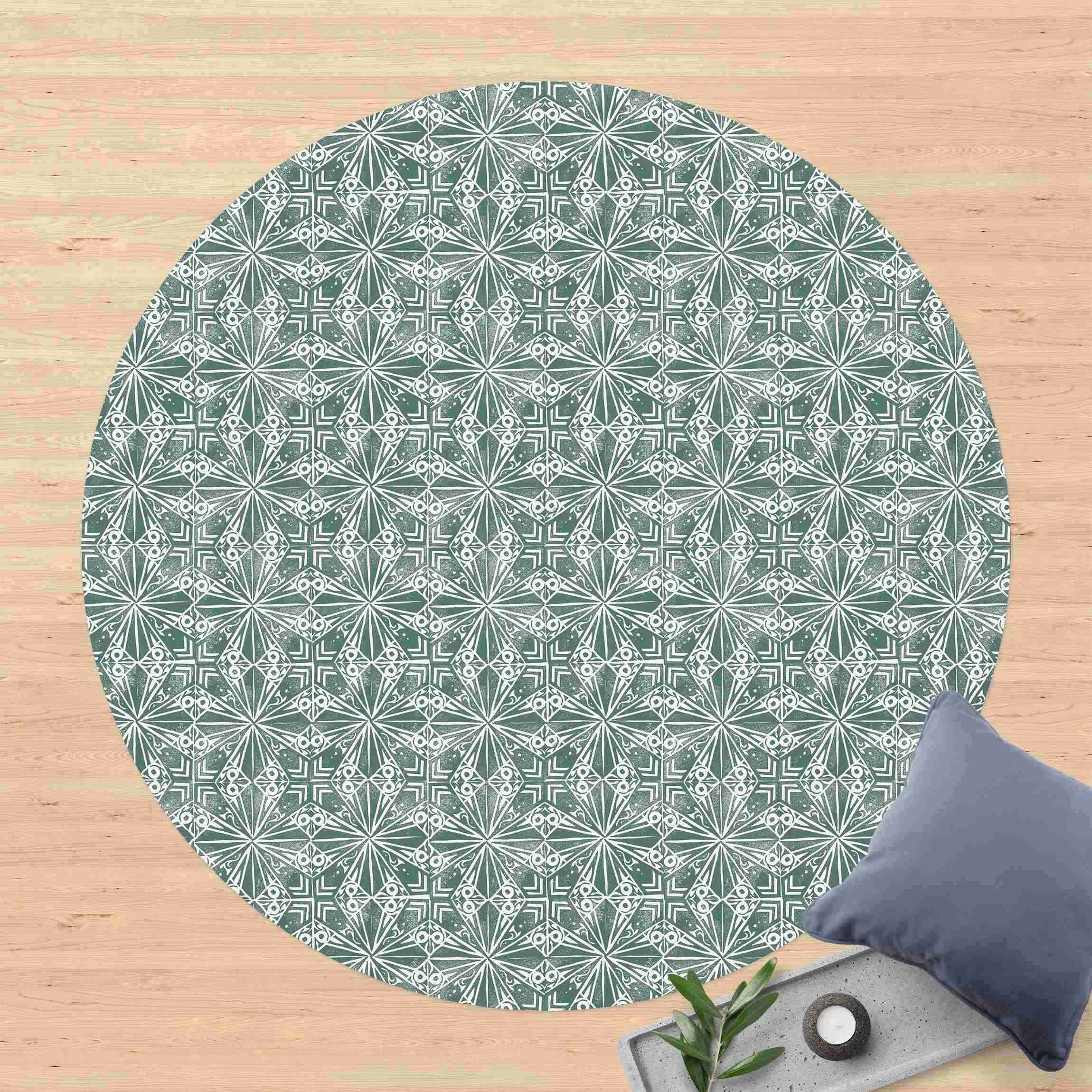 Runder Vinyl-Teppich Vintage Muster Geometrische Fliesen