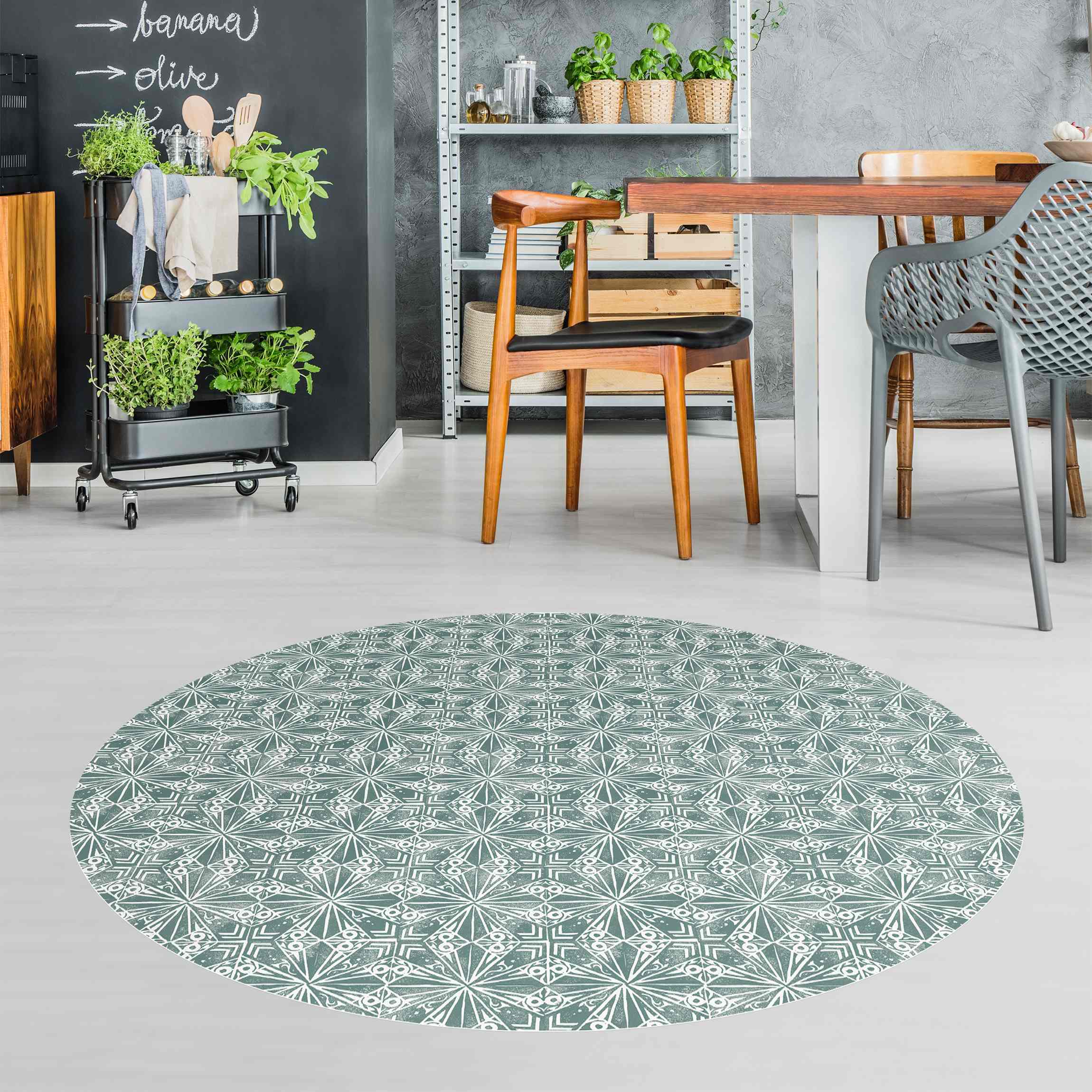 Runder Vinyl-Teppich Vintage Muster Geometrische Fliesen