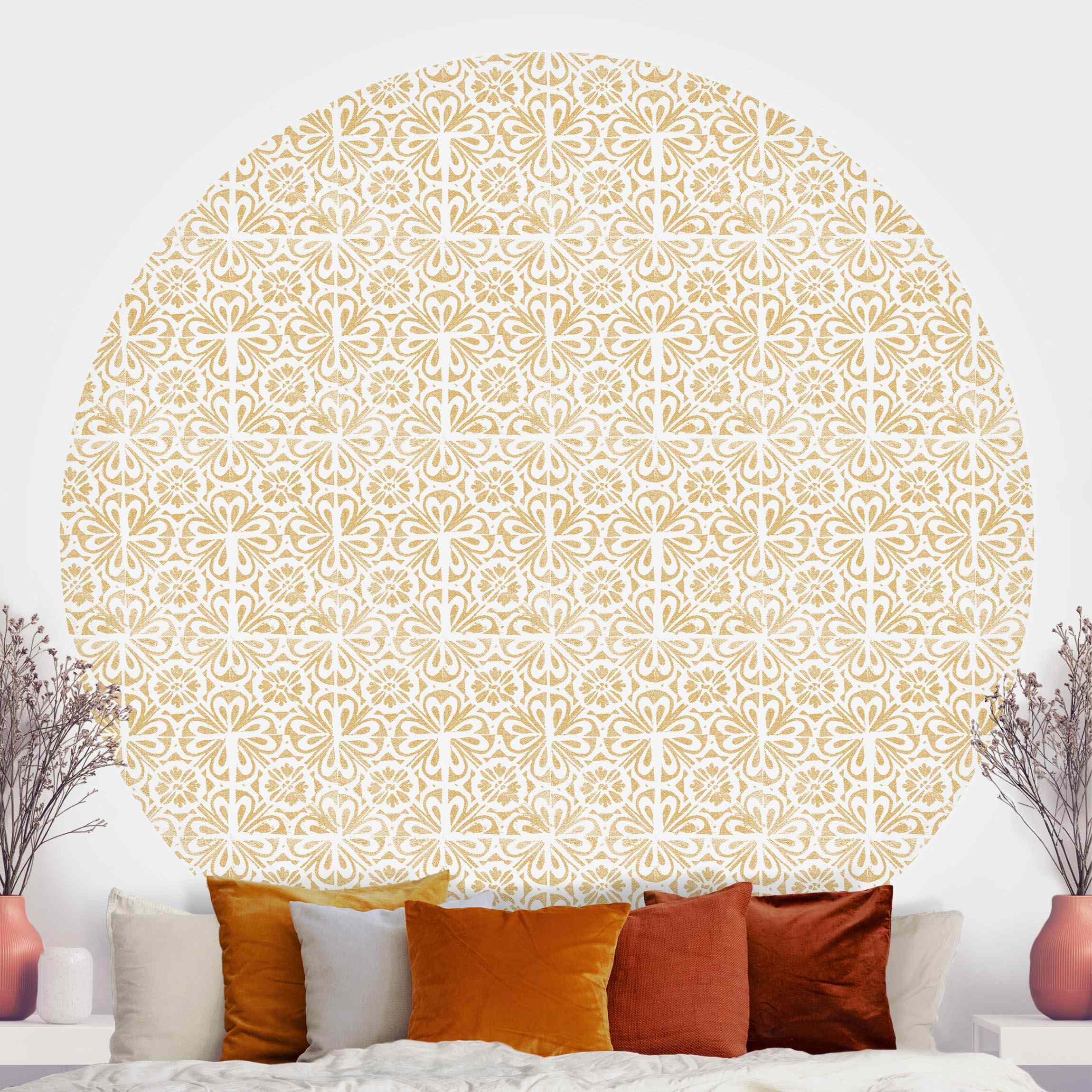 Runde Mustertapete selbstklebend Vintage Muster Portugiesische Fliesen