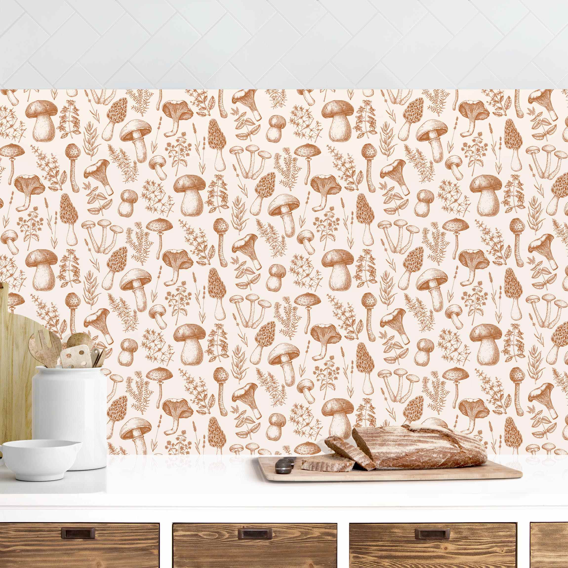 Küchenrückwand Vintage Pilze und Kräuter