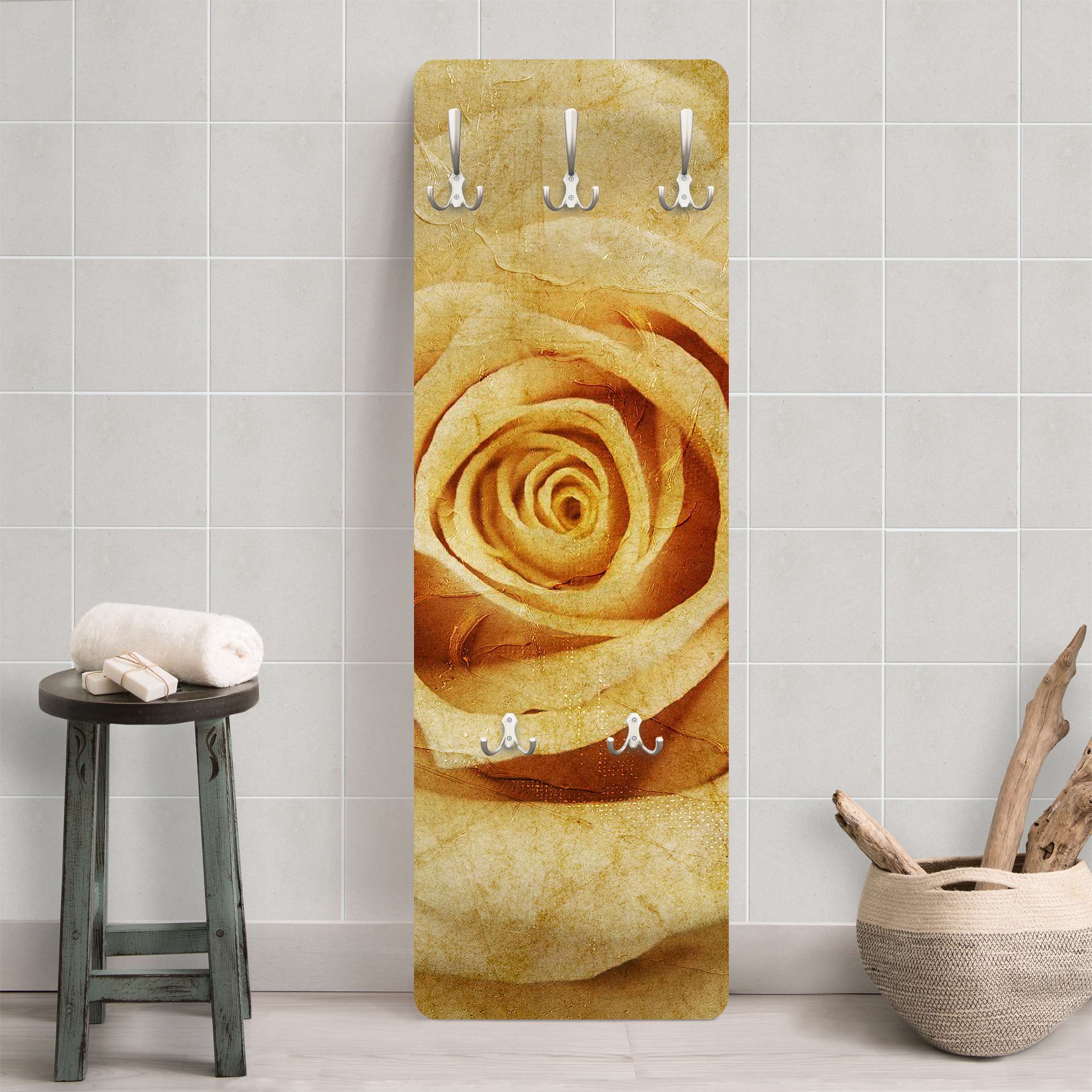 Wandgarderobe Holzpaneel Vintage Rose