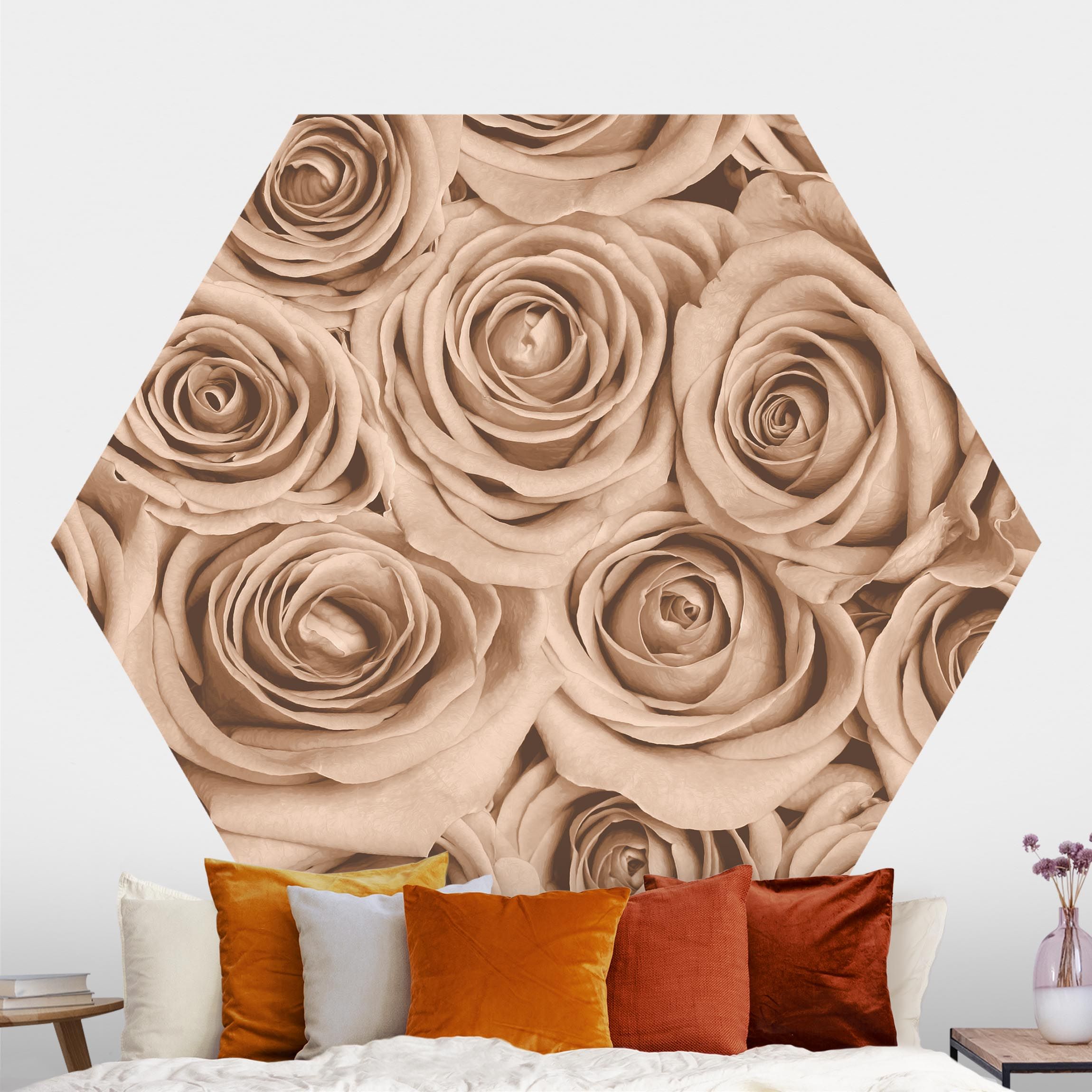 Hexagon Fototapete Vintage Rosen