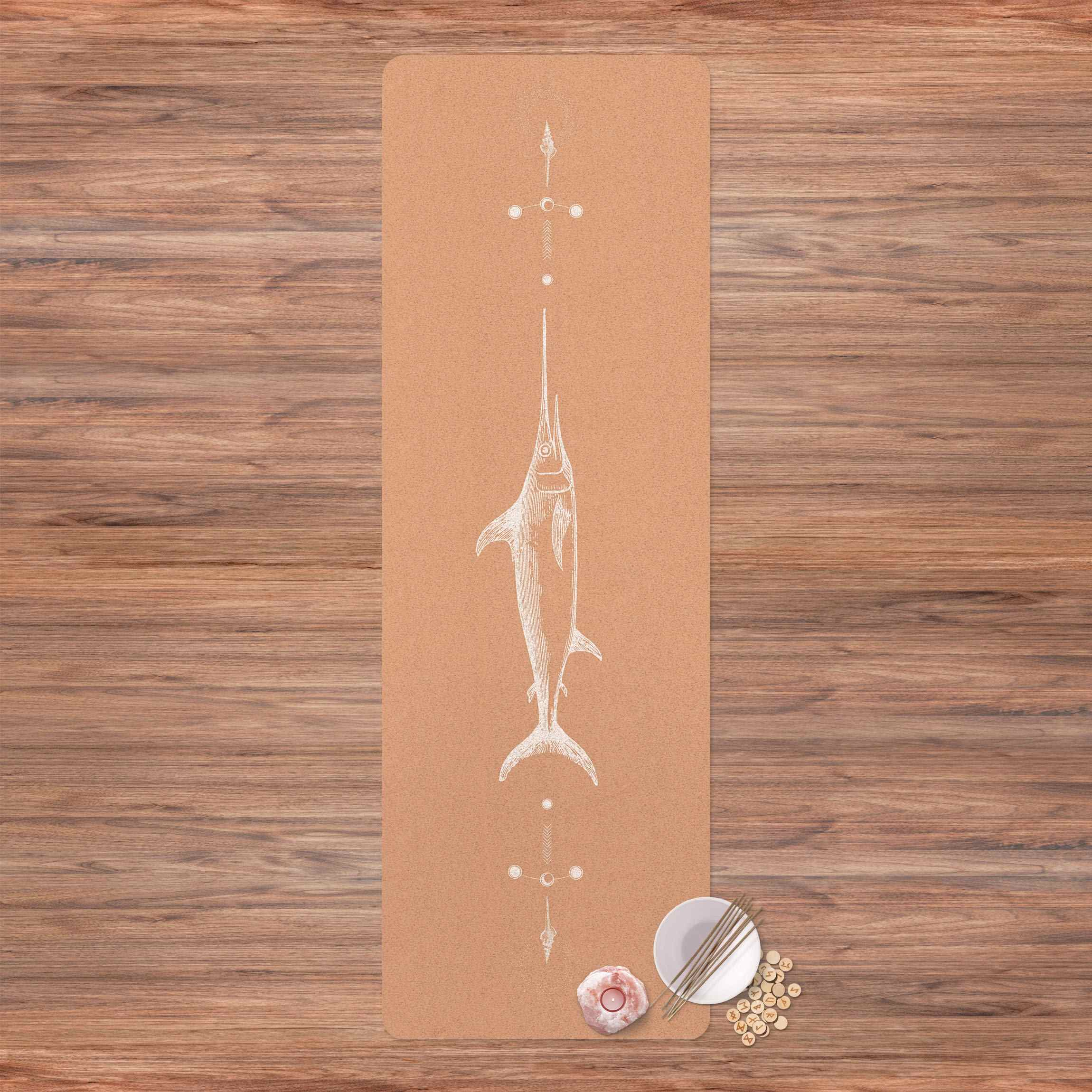 Yogamatte Kork Vintage Schwertfisch Weiß