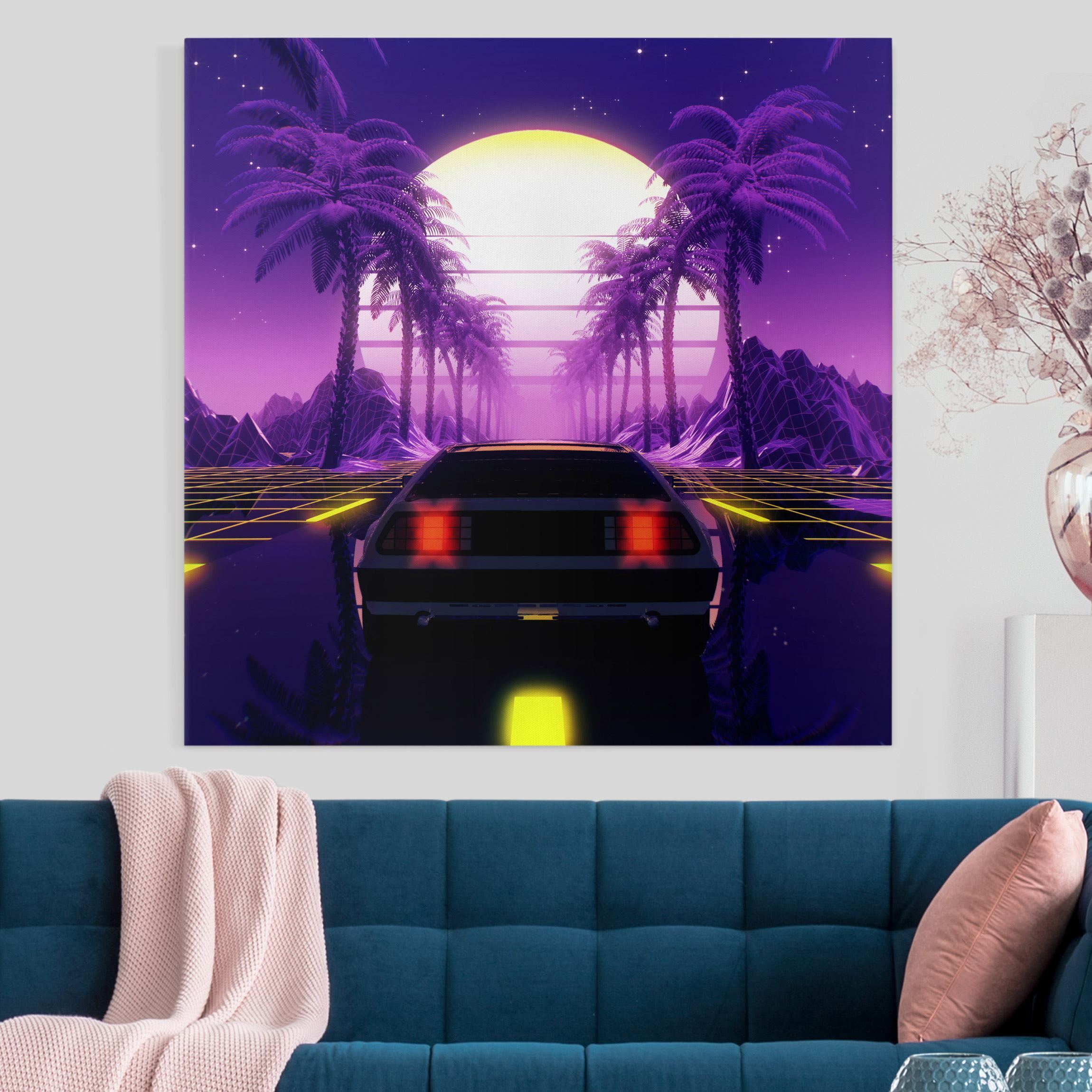 Leinwandbild Vintage Video Auto mit Palmen