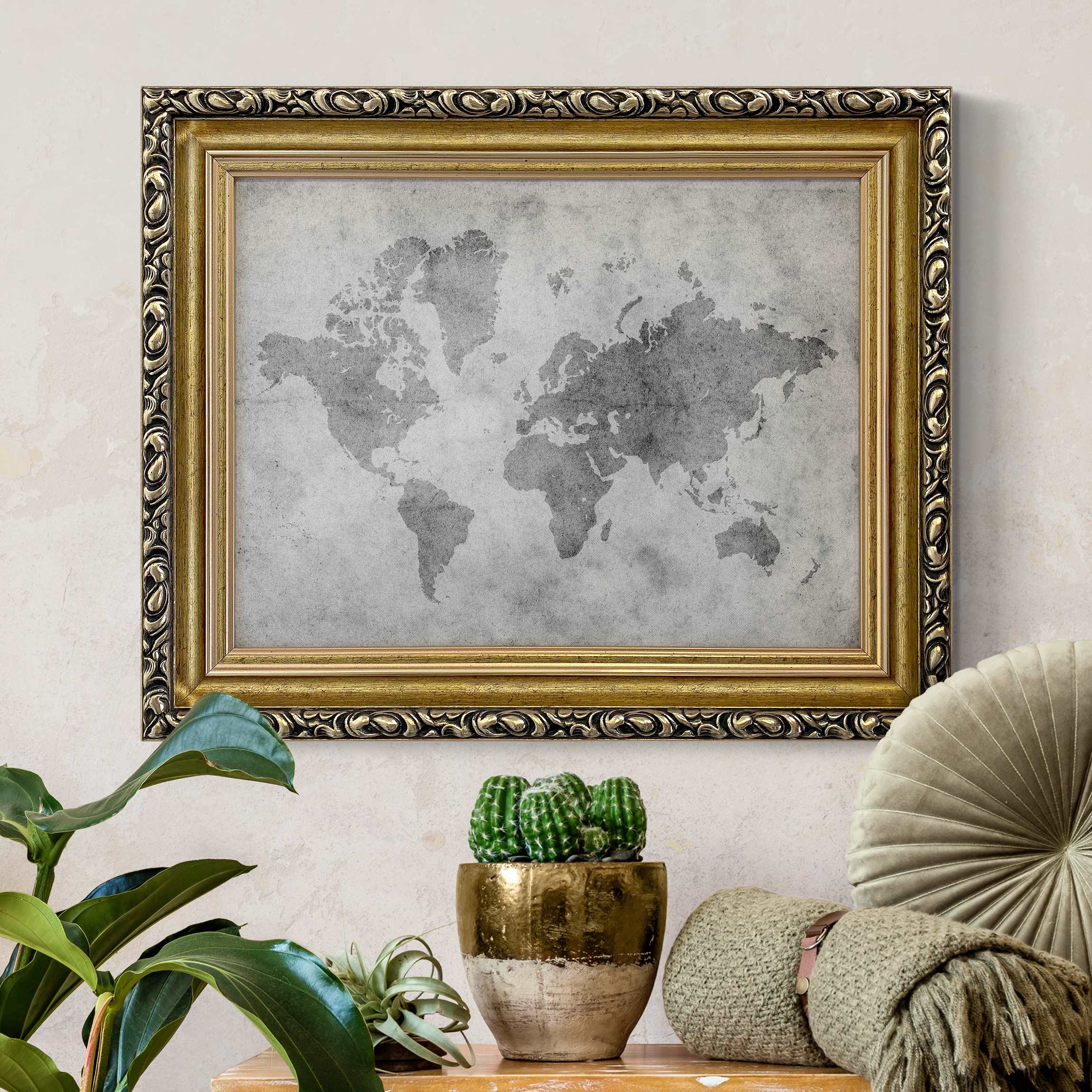 Leinwandbild mit Barockrahmen Vintage Weltkarte II