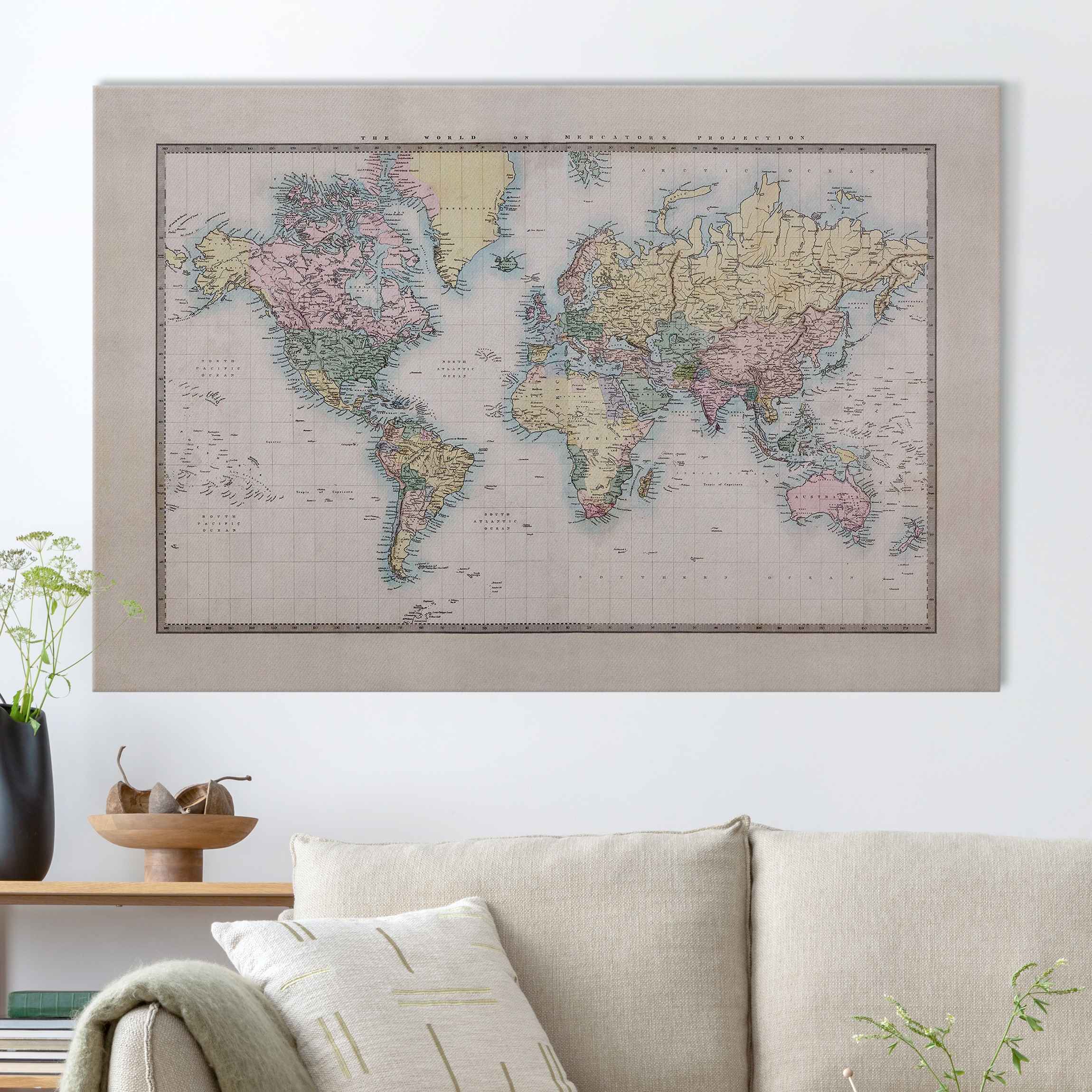 Akustikbild Vintage Weltkarte um 1850