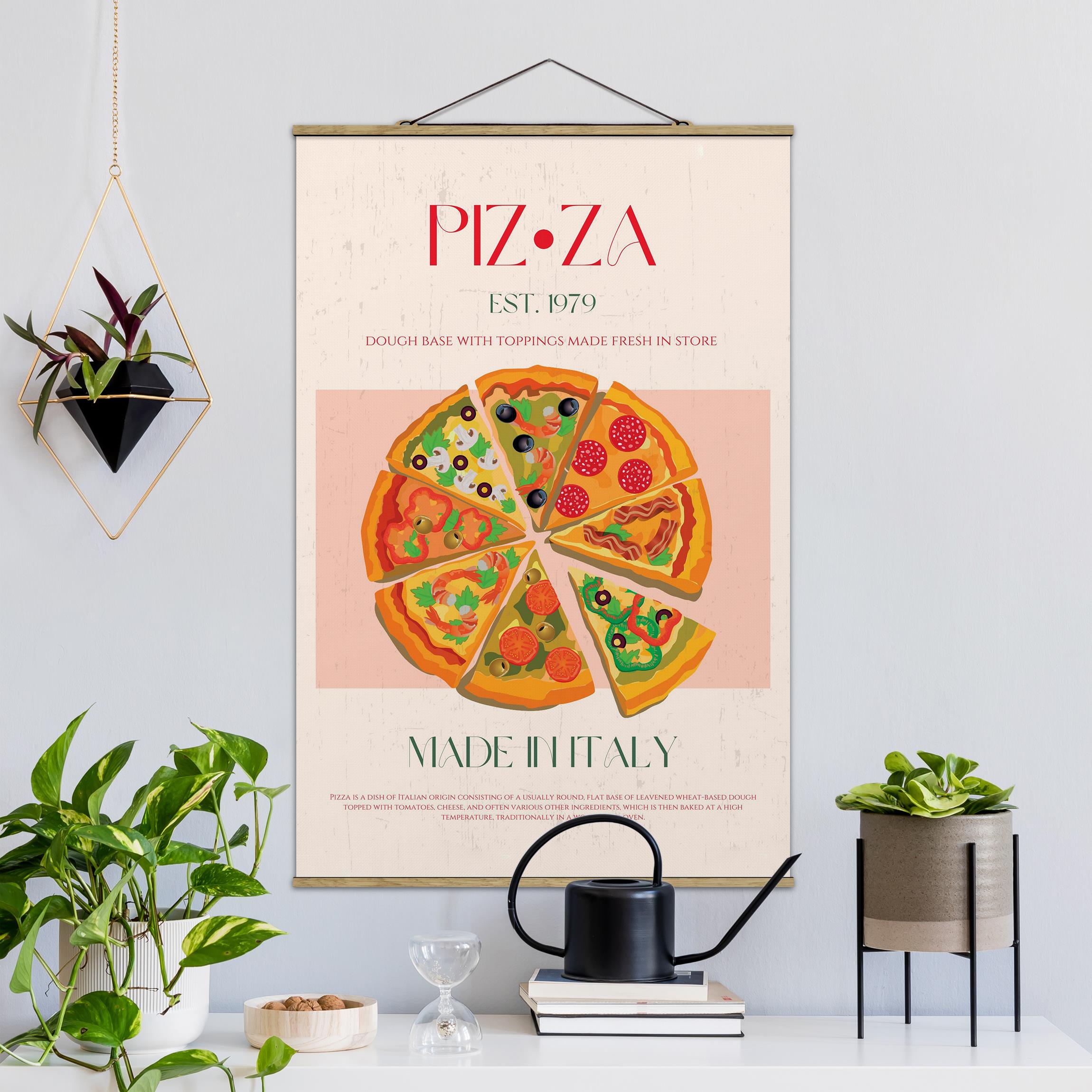 Stoffbild mit Posterleisten Vintageposter - Pizza