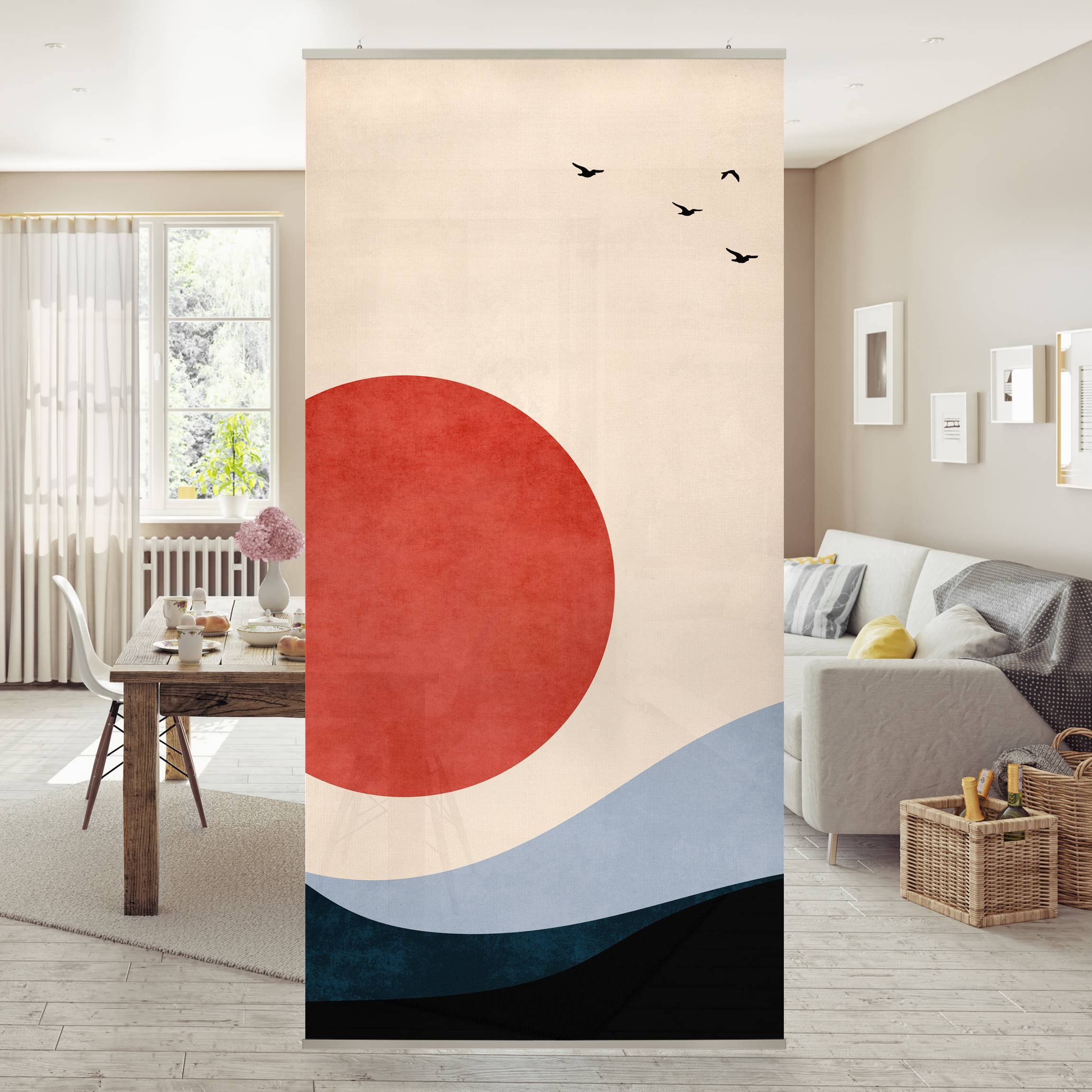 Raumteiler Vögel in rotem Sonnenuntergang