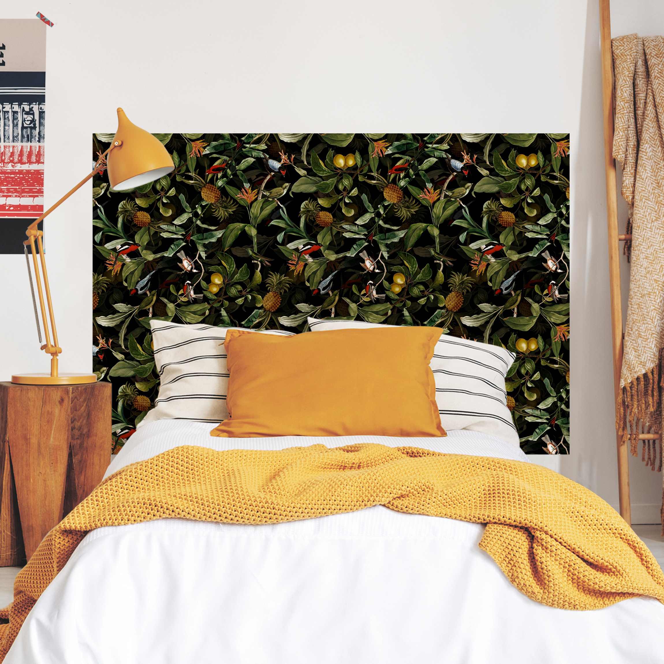 Kopfteil Bett Vögel mit Ananas Grün