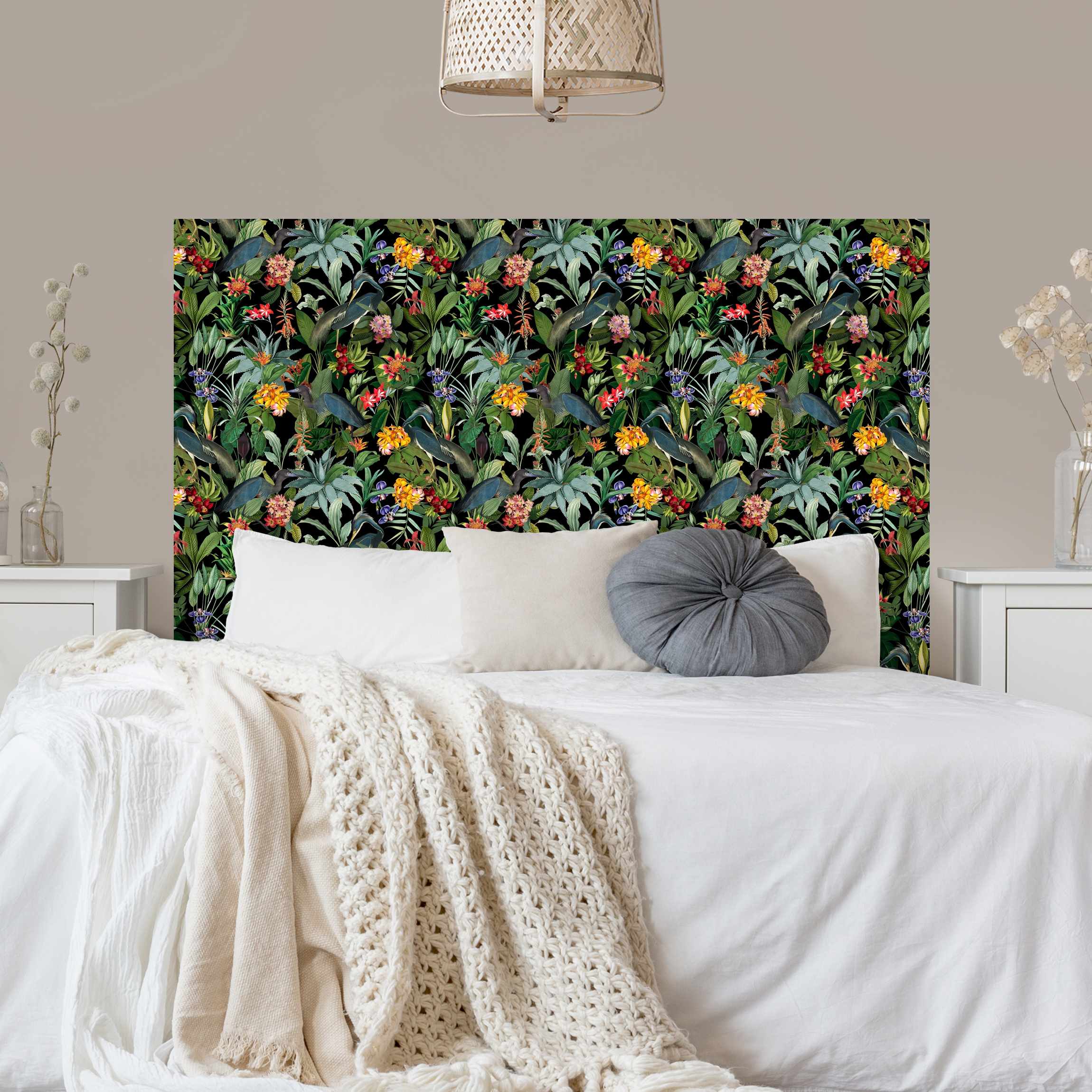 Kopfteil Bett Vögel mit Tropischen Blumen