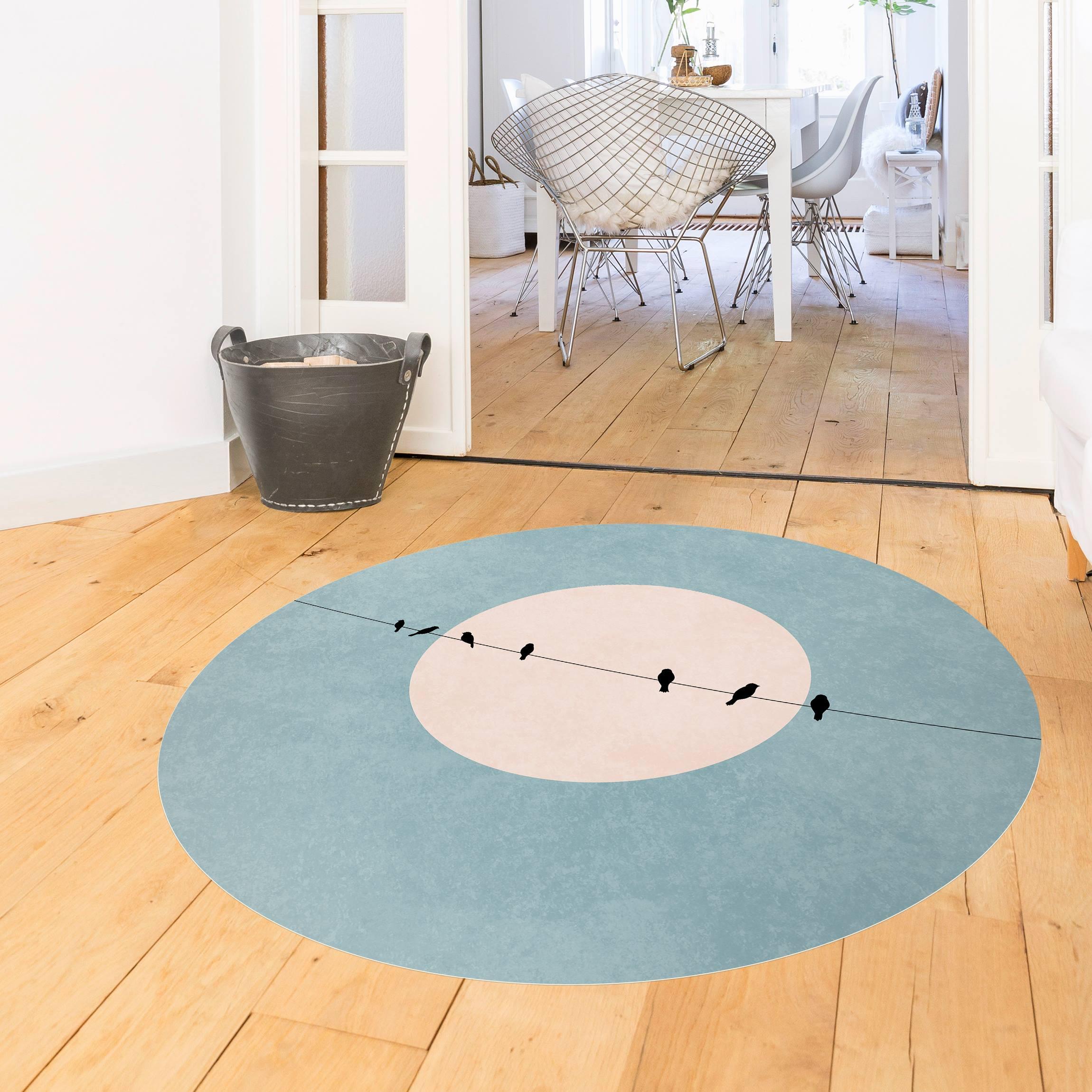 Runder Vinyl-Teppich Vögel vor rosa Sonne I