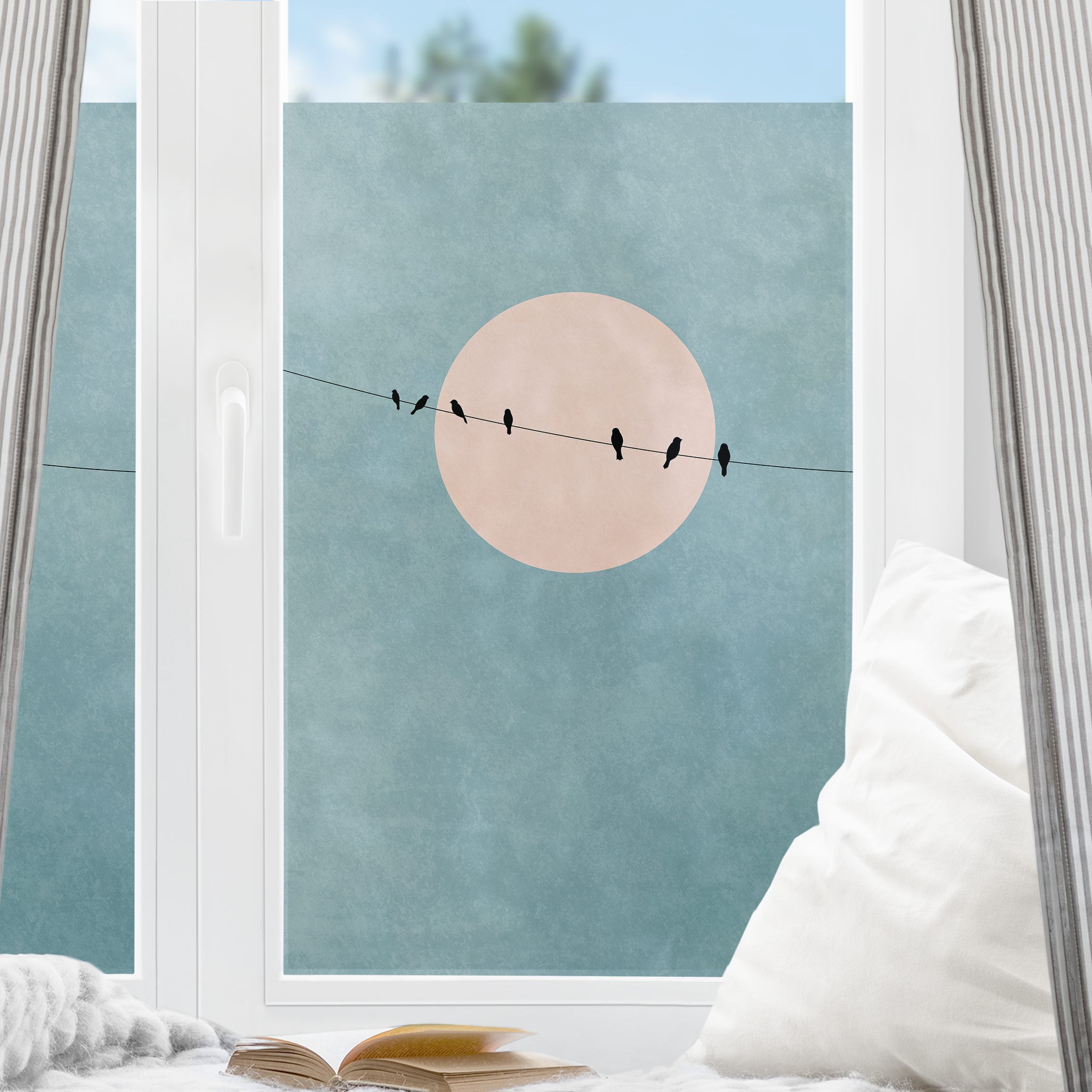 Fensterfolie Vögel vor rosa Sonne I