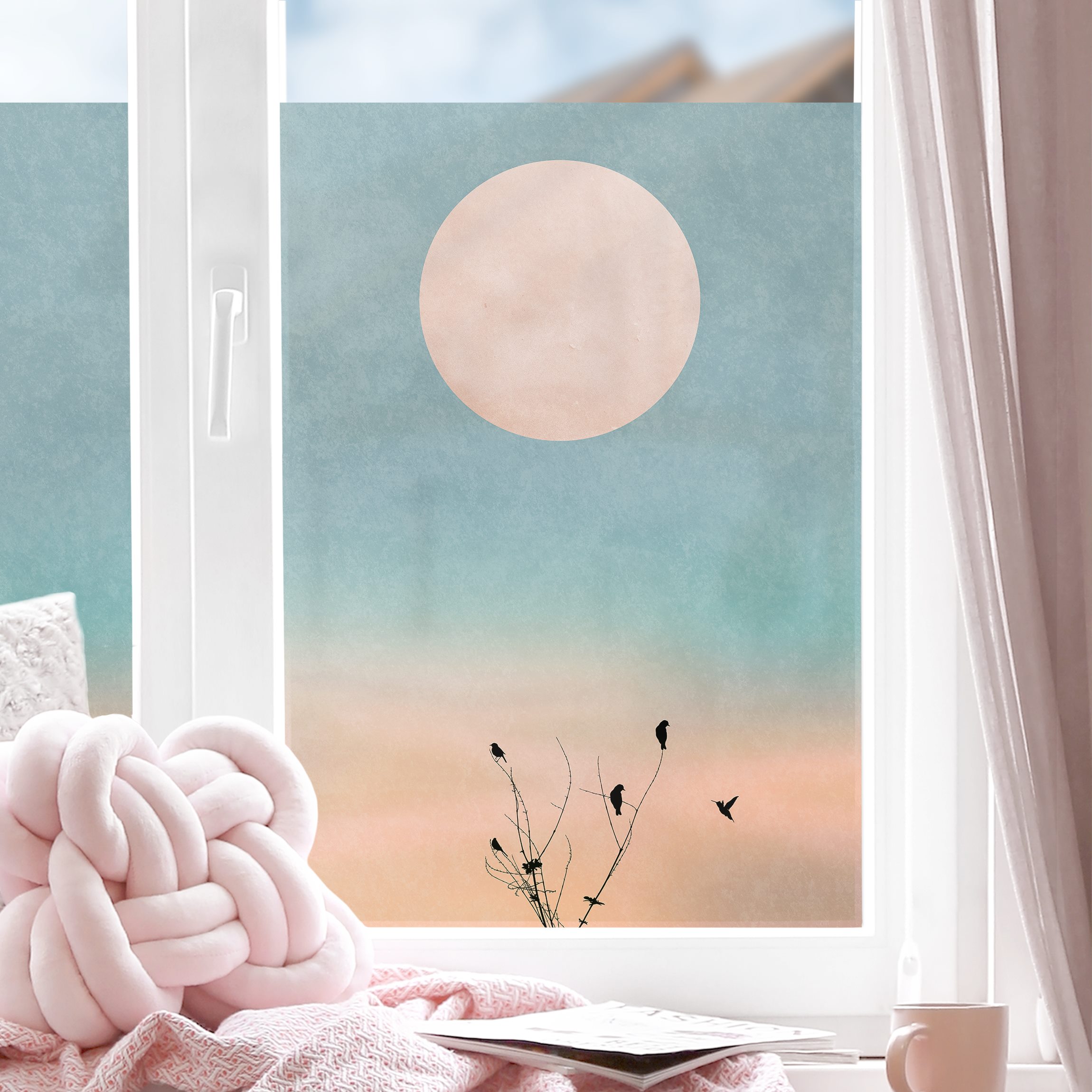Fensterfolie Vögel vor rosa Sonne II