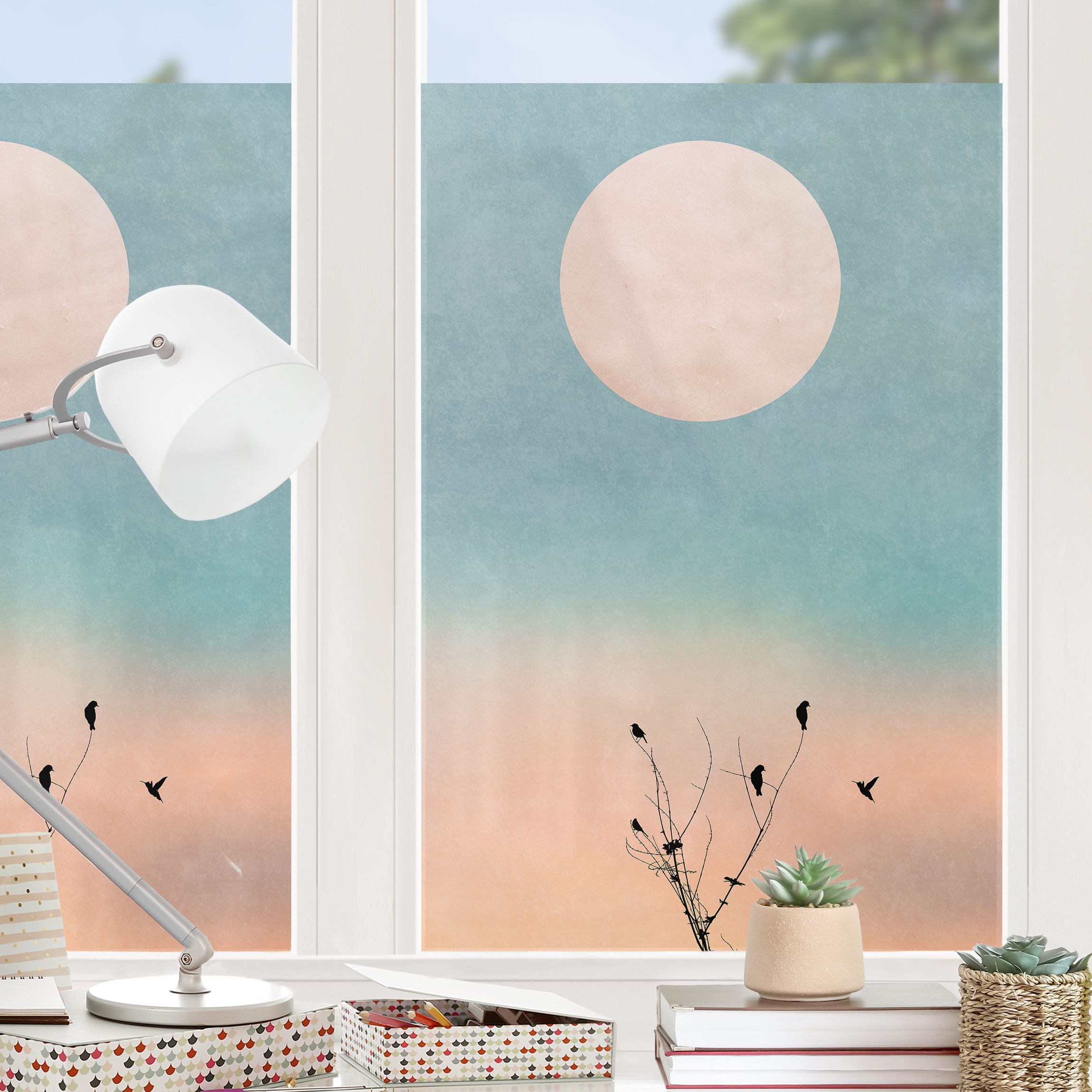 Fensterfolie Vögel vor rosa Sonne II
