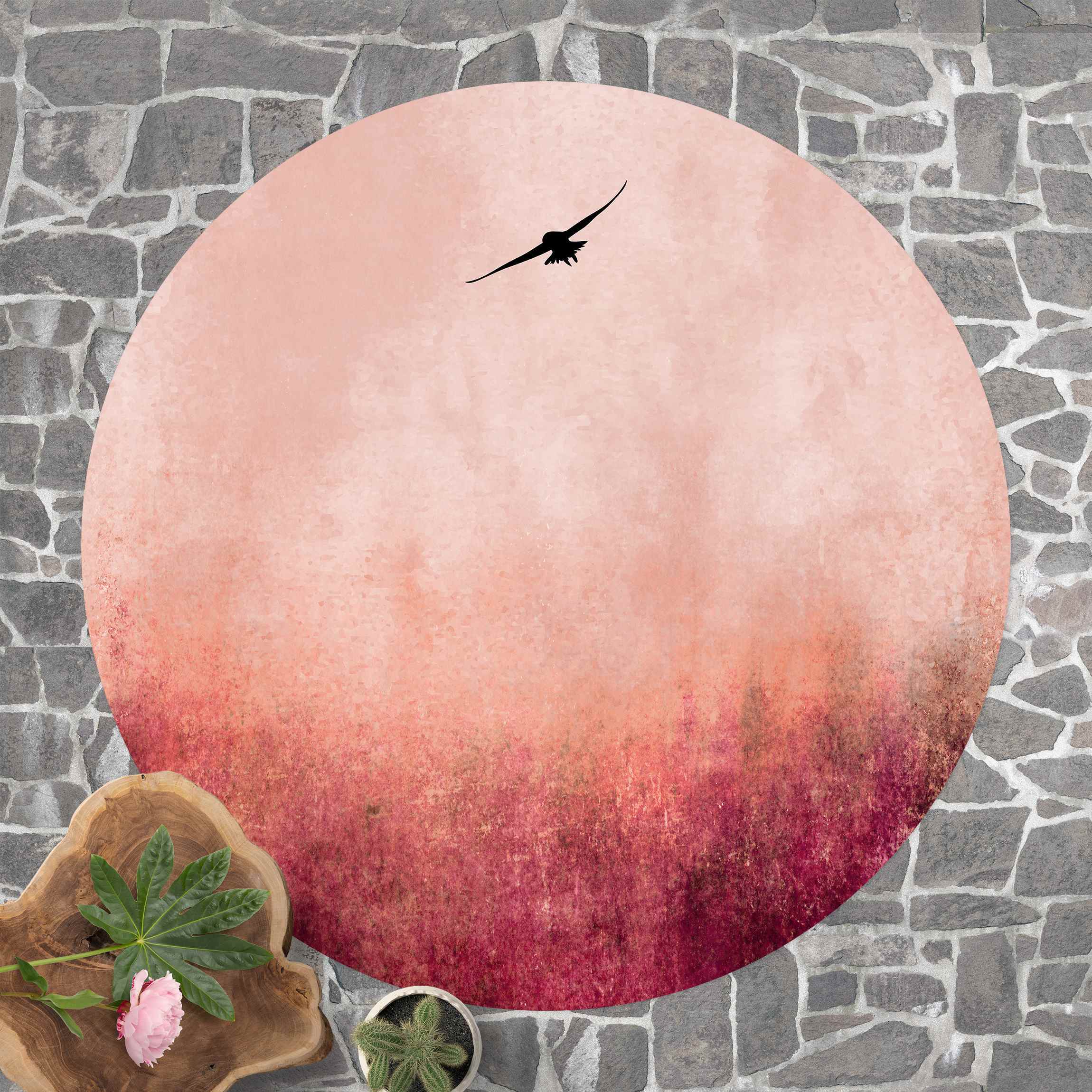 Runder Vinyl-Teppich Vogel im Sonnenuntergang