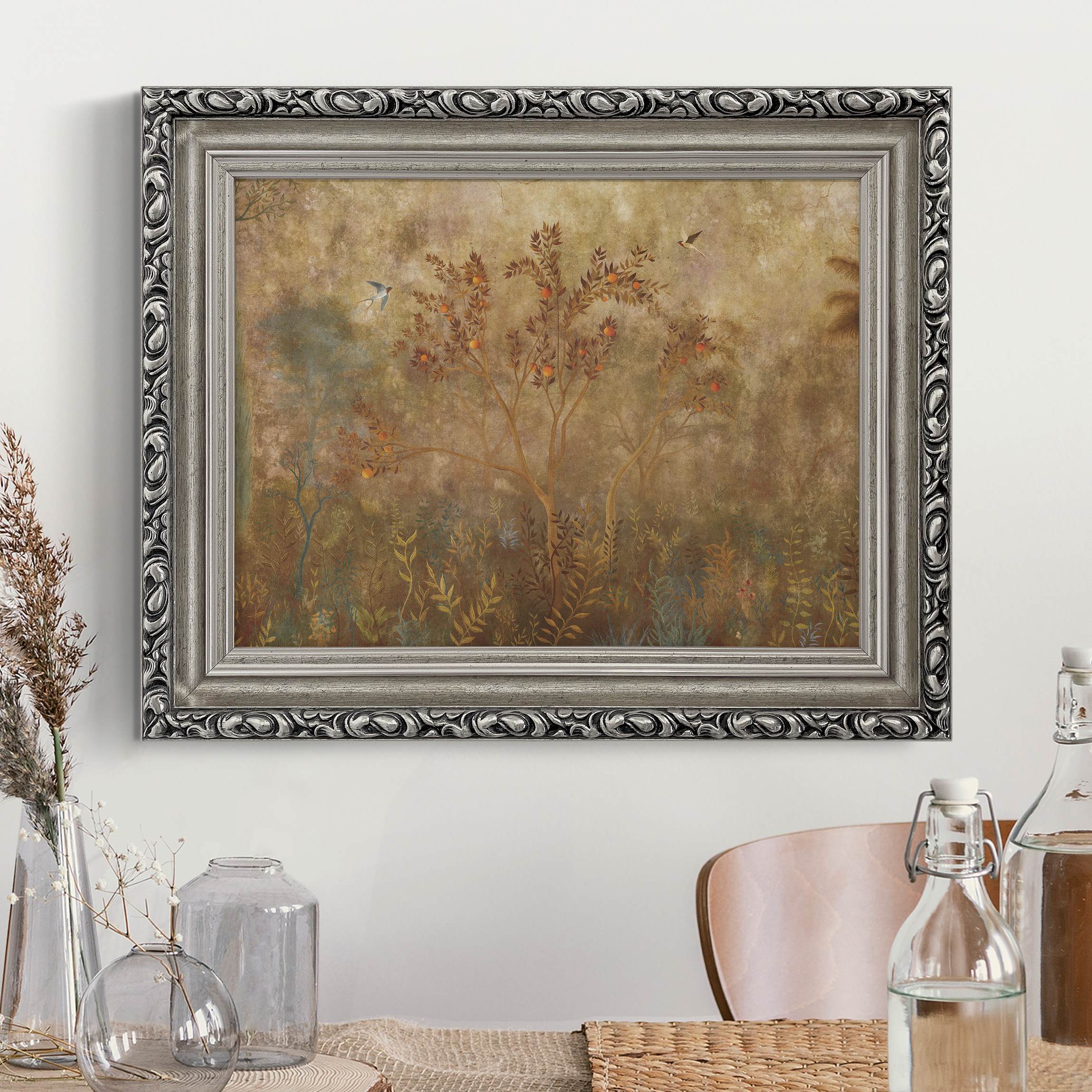 Leinwandbild mit Barockrahmen Waldlichtung mit Orangenbaum bei Tag