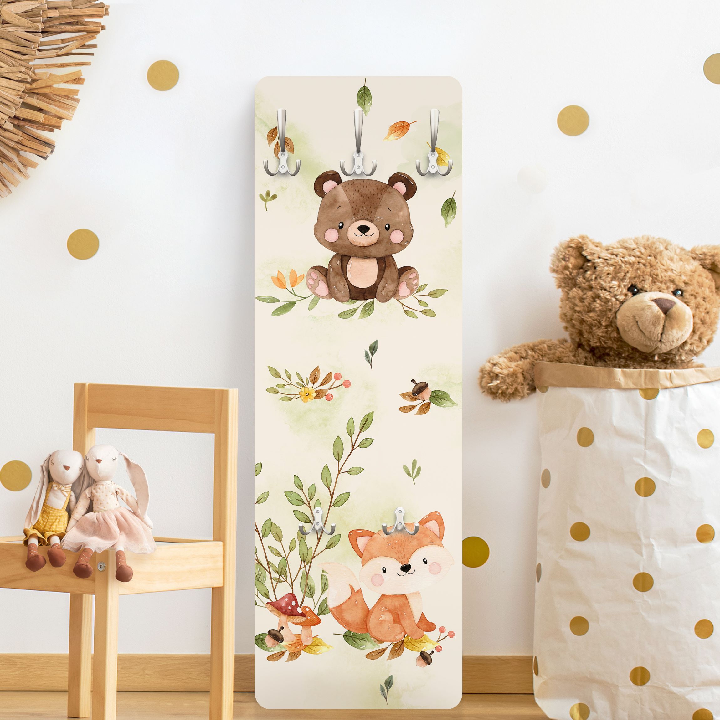 Wandgarderobe Waldtiere Herbst Fuchs Bär Eichhörnchen Waschbär