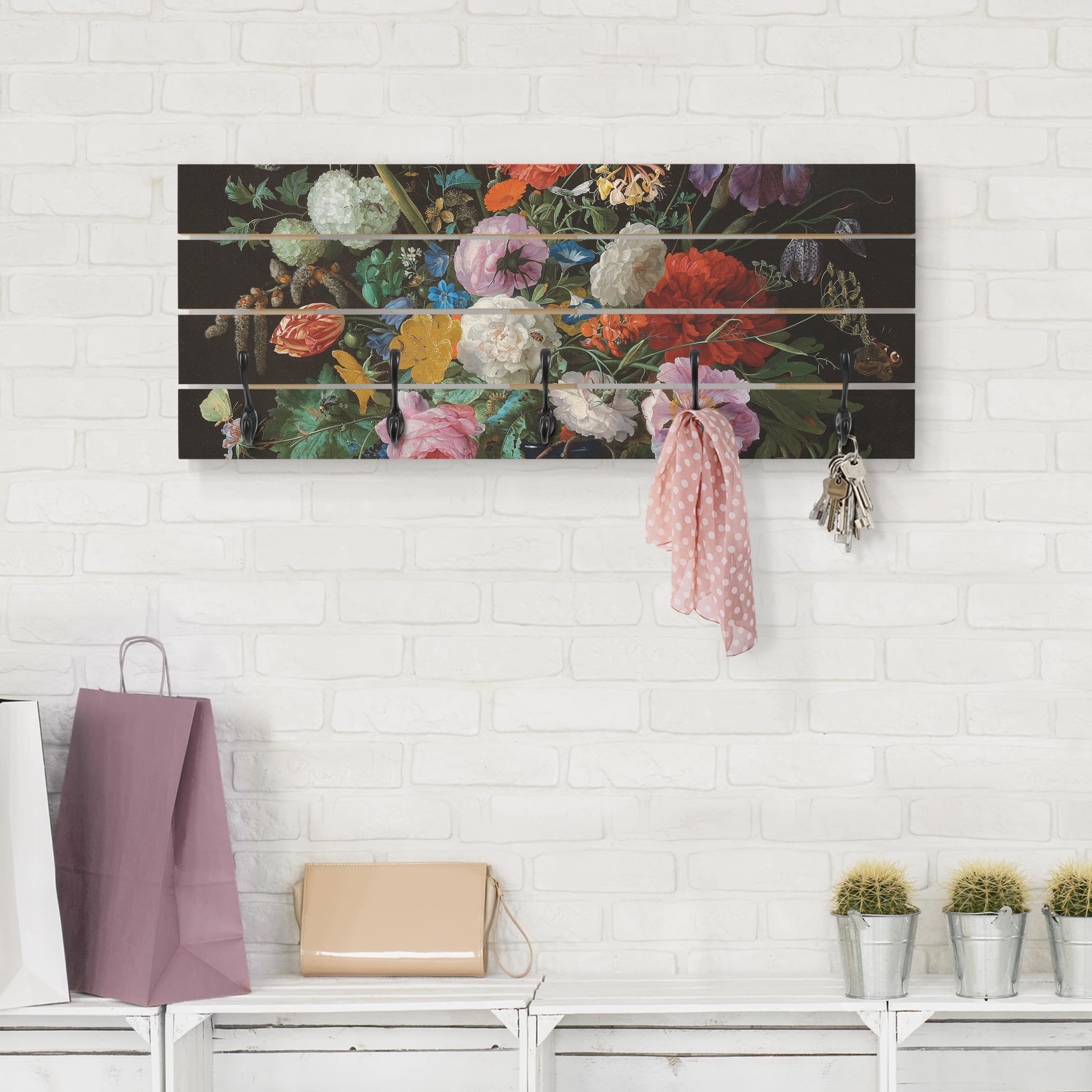 Wandgarderobe Holzpalette Jan Davidsz de Heem - Glasvase mit Blumen