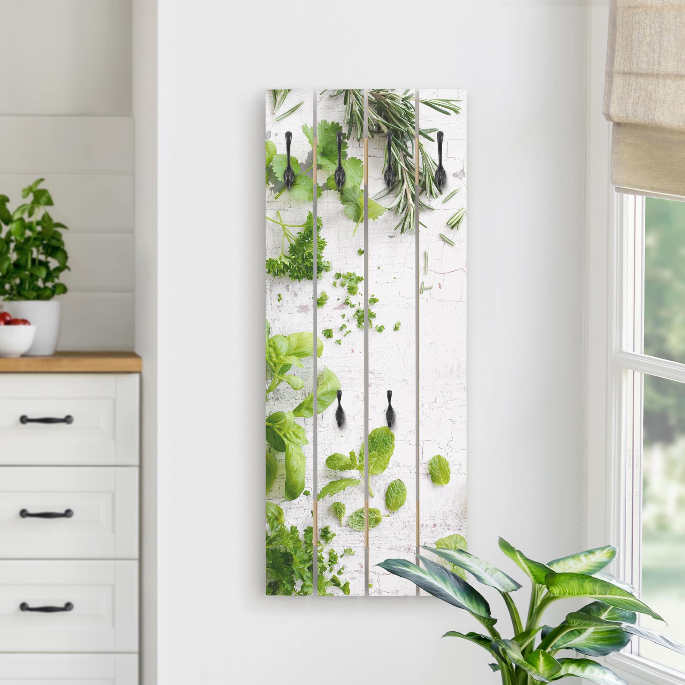 Wandgarderobe Holzpalette Kräuter auf Holz Shabby