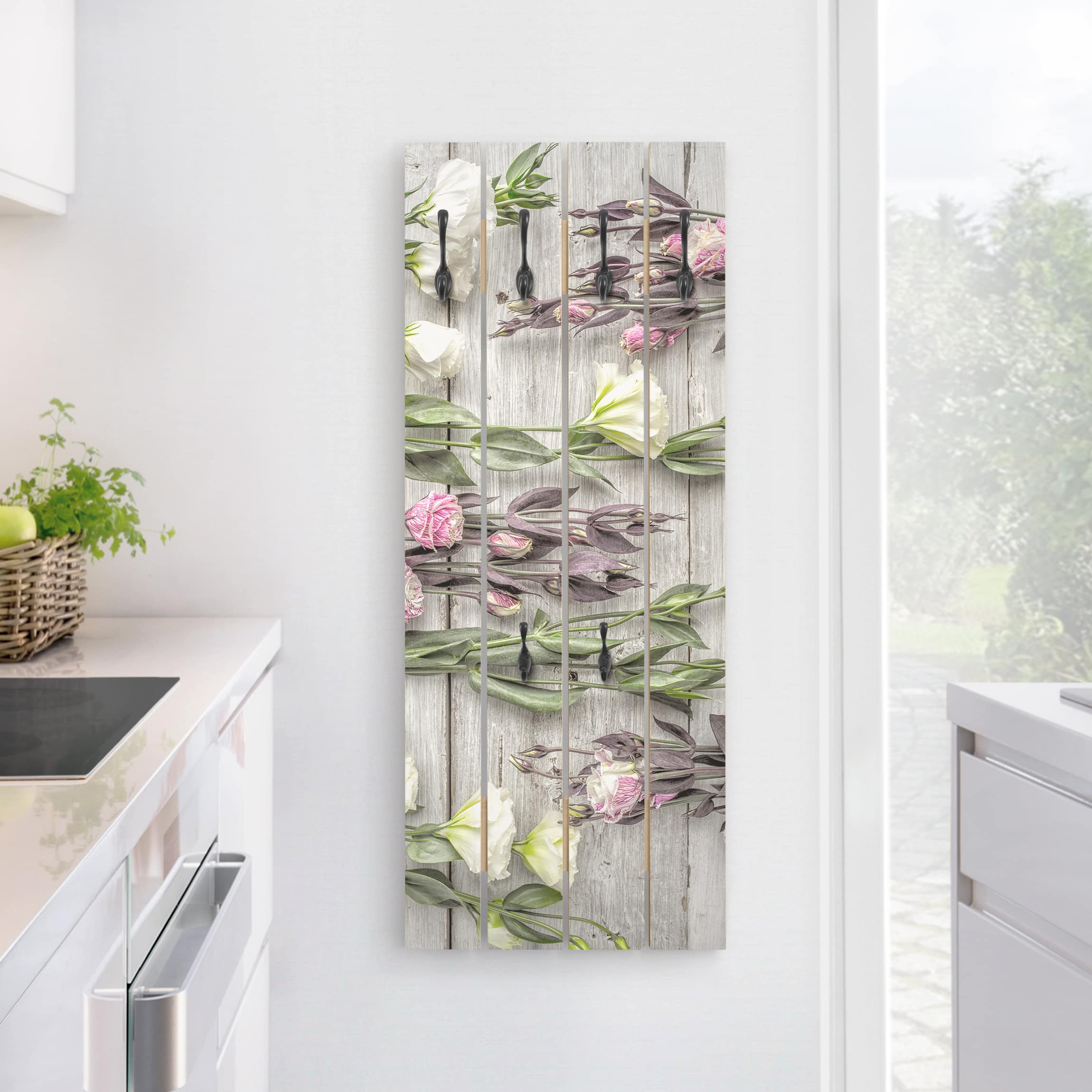 Wandgarderobe Holzpalette Shabby Rosen auf Holz