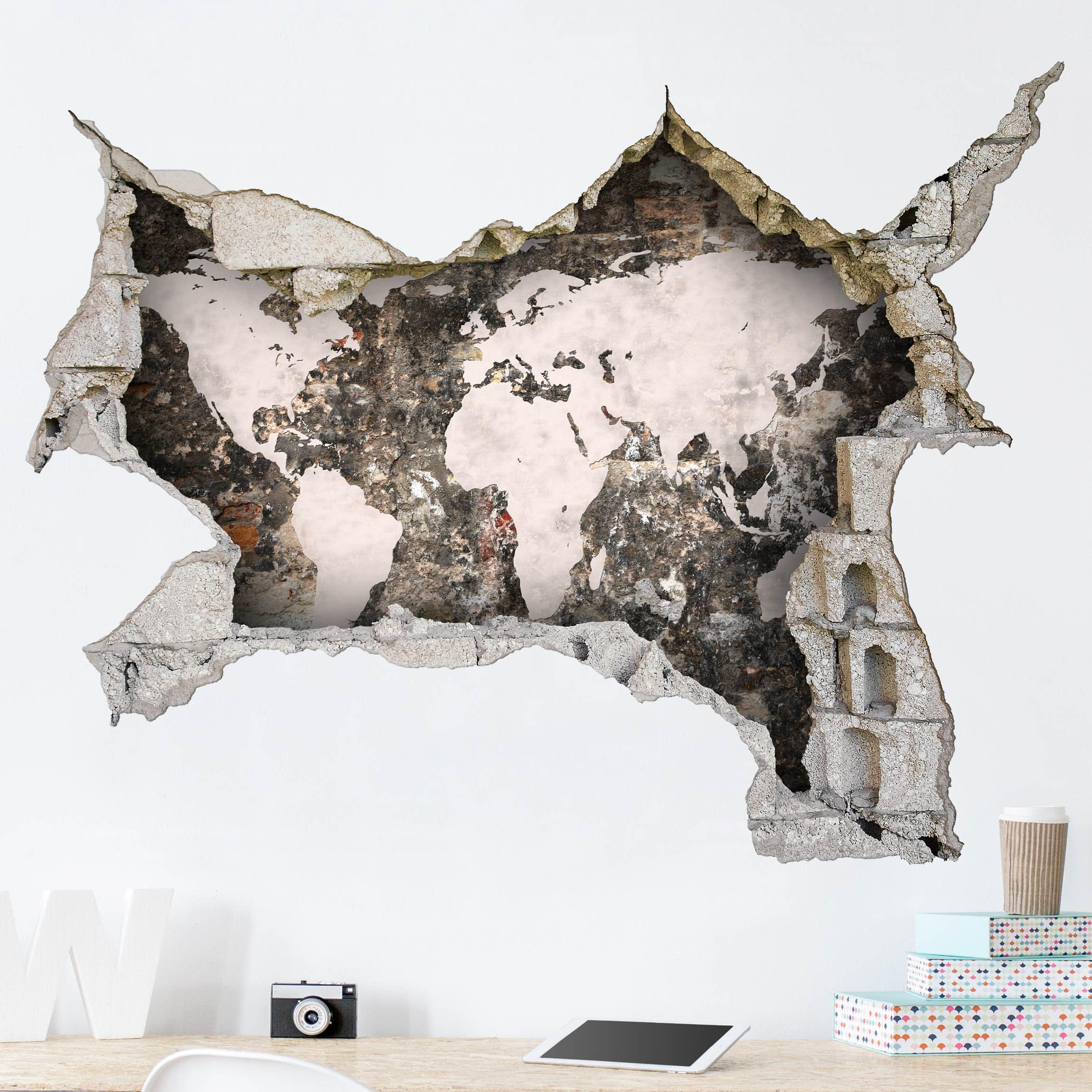 Wandtattoo Alte Mauer Weltkarte