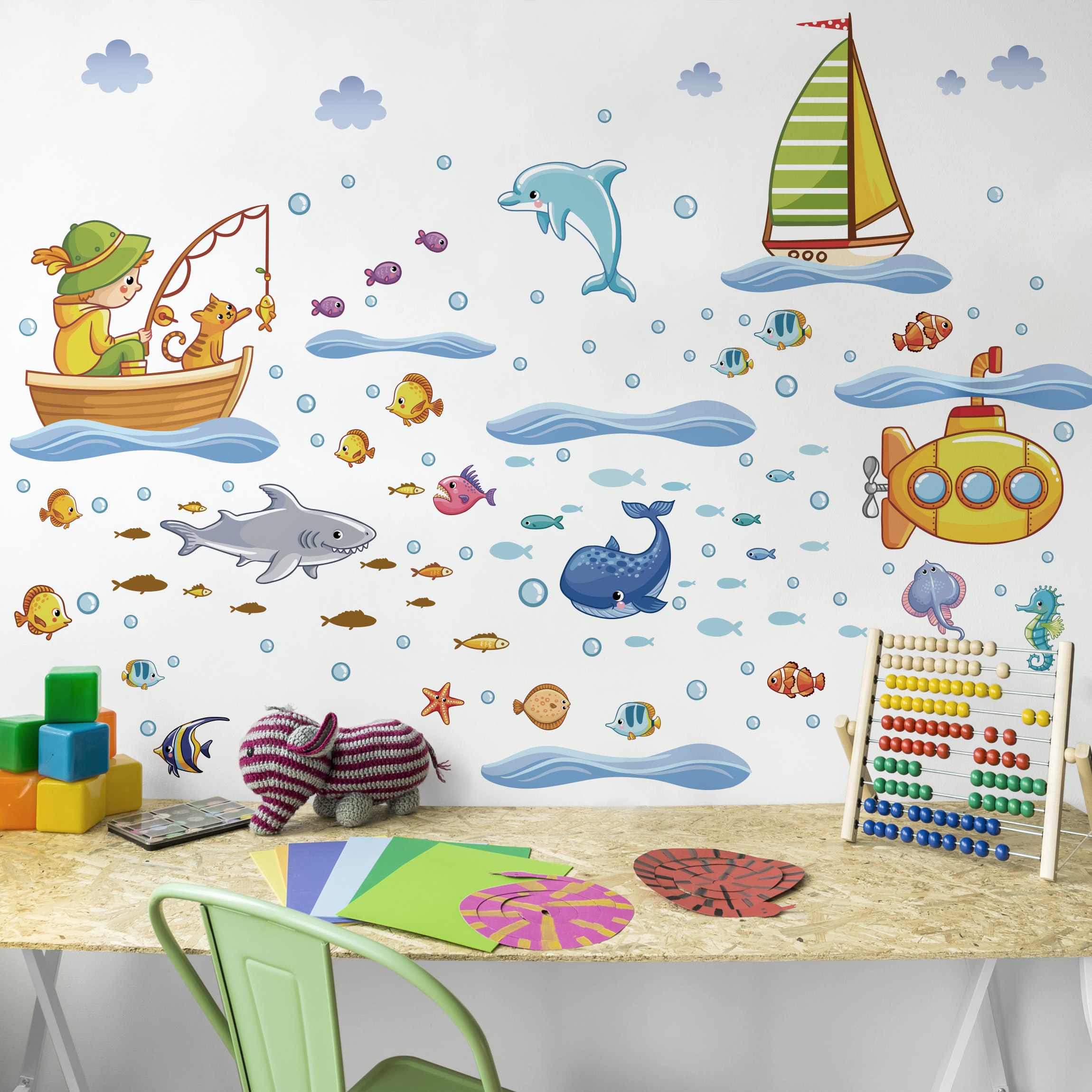 Wandtattoo Unterwasserwelt - U-Boot Set