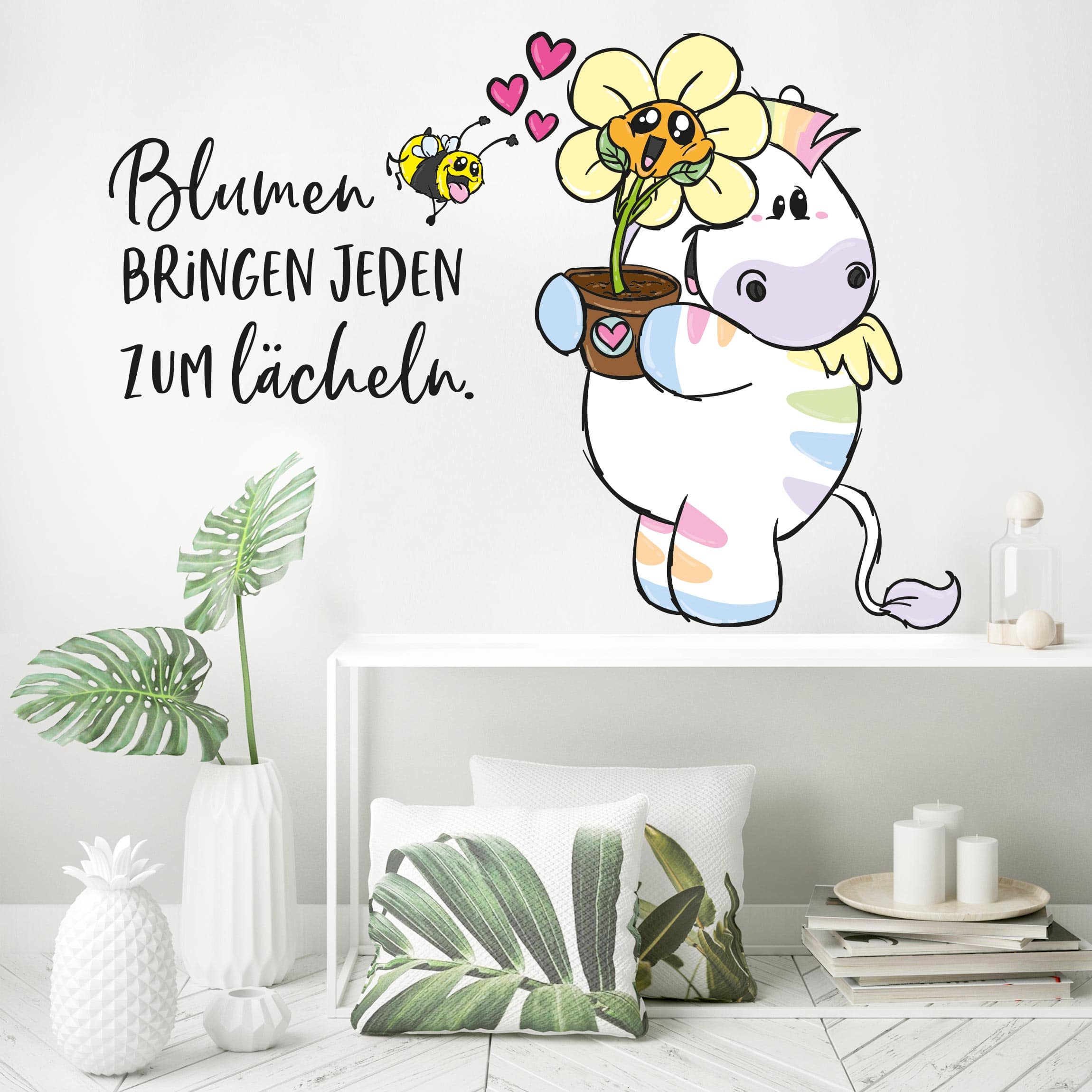 Wandtattoo Pummeleinhorn - Zebrasus Blumen