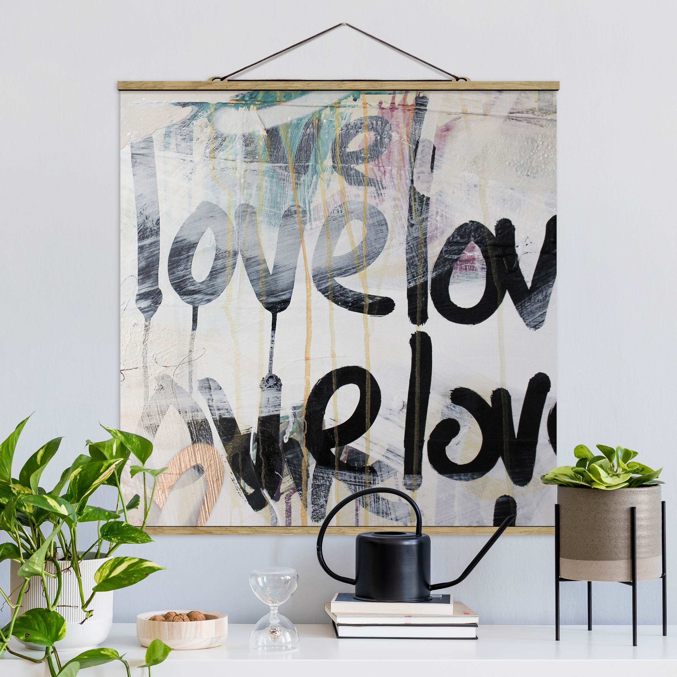 Stoffbild mit Posterleisten We love Graffiti