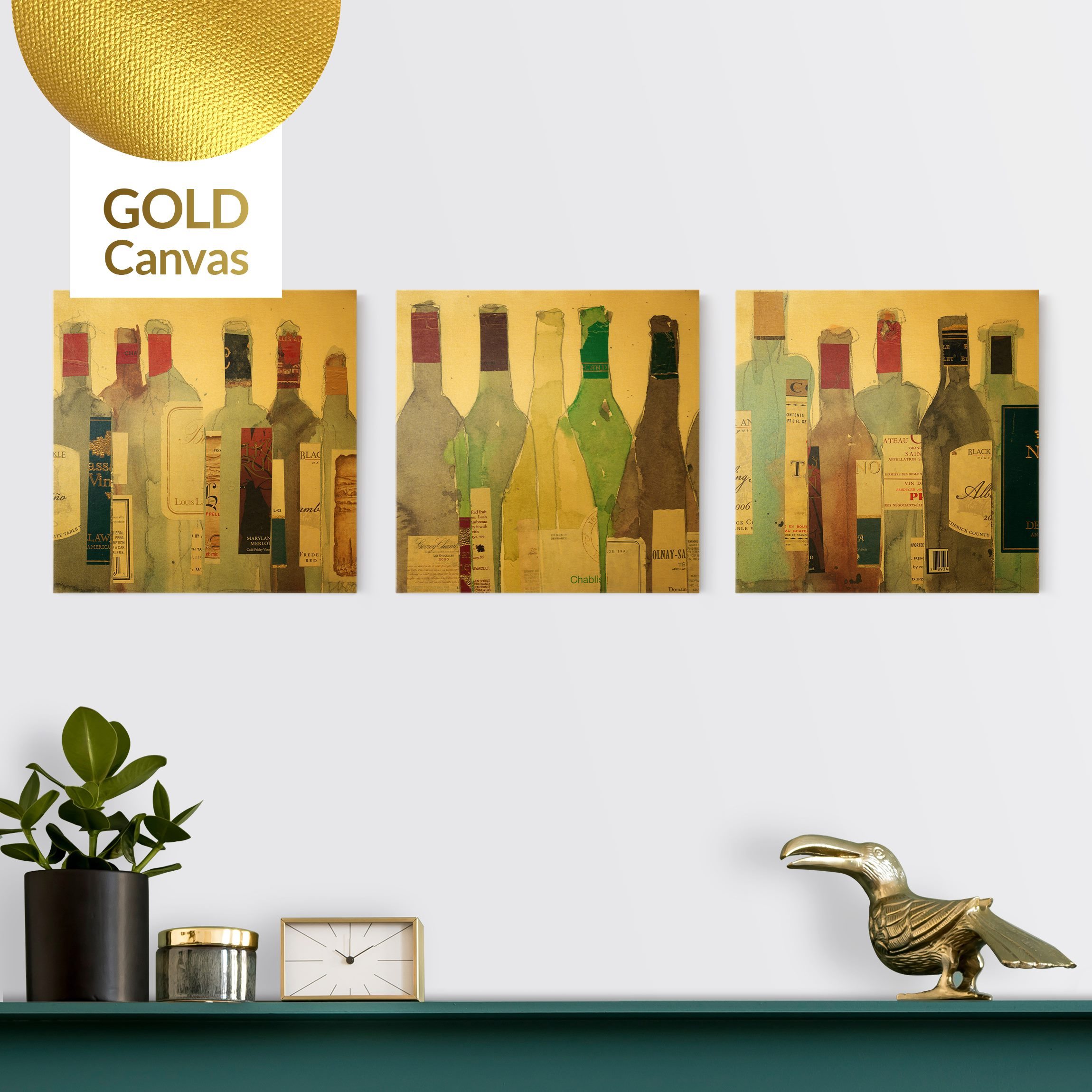 3-teiliges Leinwandbild - Quadrat Wein & Spirituosen Set I