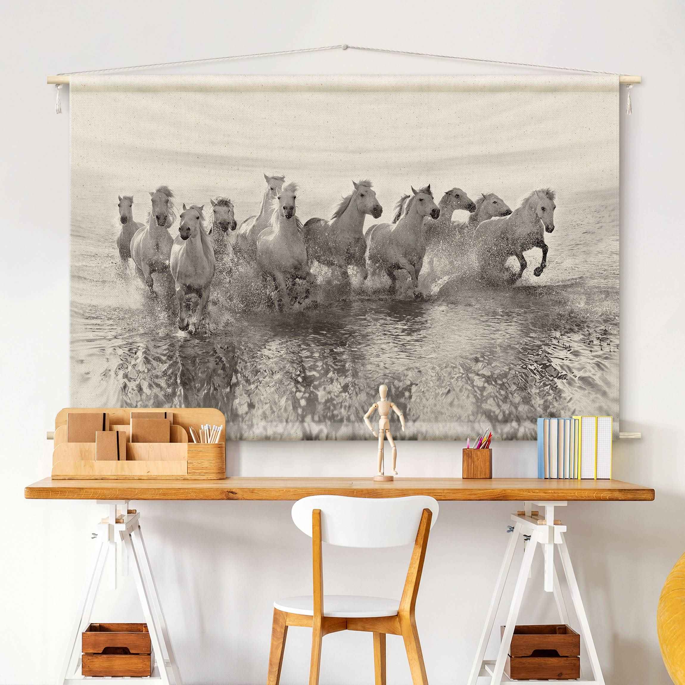 Wandteppich Weiße Pferde im Meer