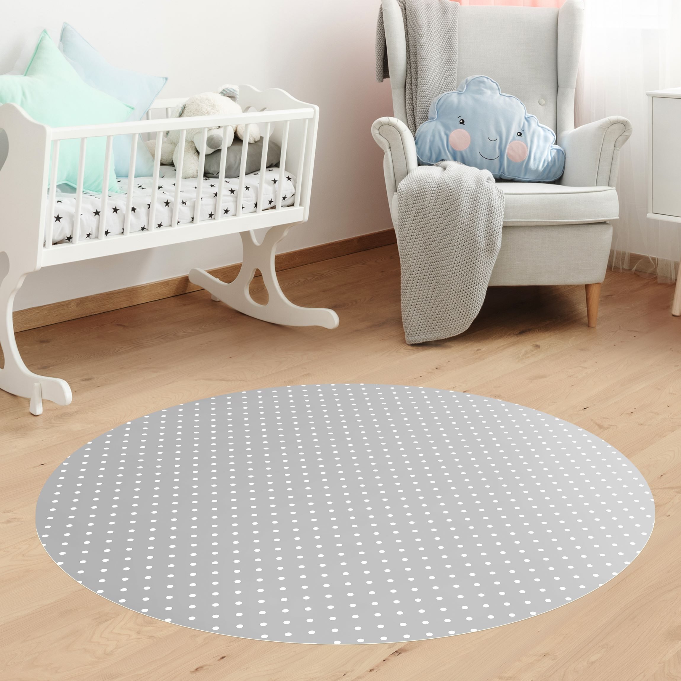 Runder Vinyl-Teppich Weiße Punkte auf Grau