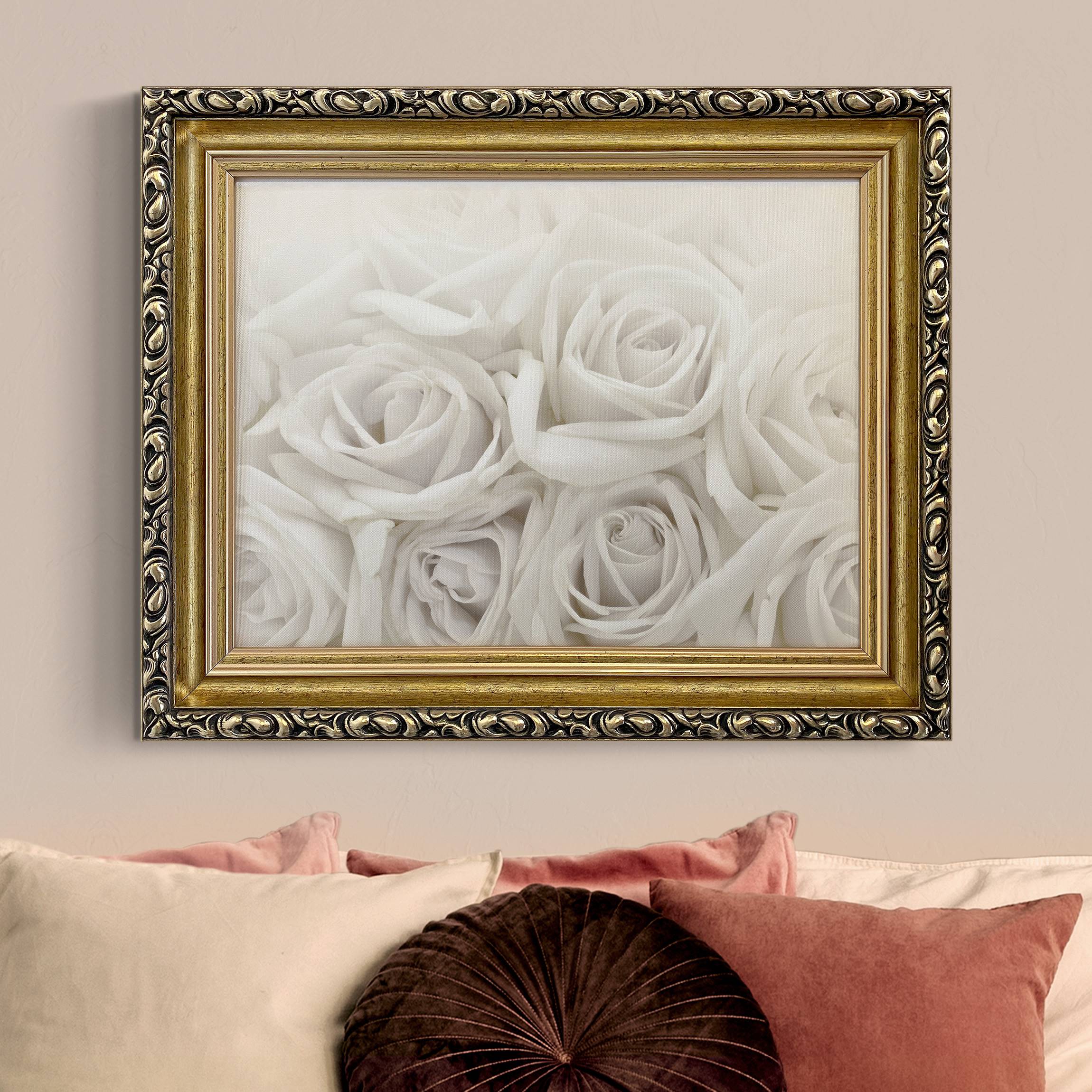 Leinwandbild in Barockrahmen Weiße Rosen