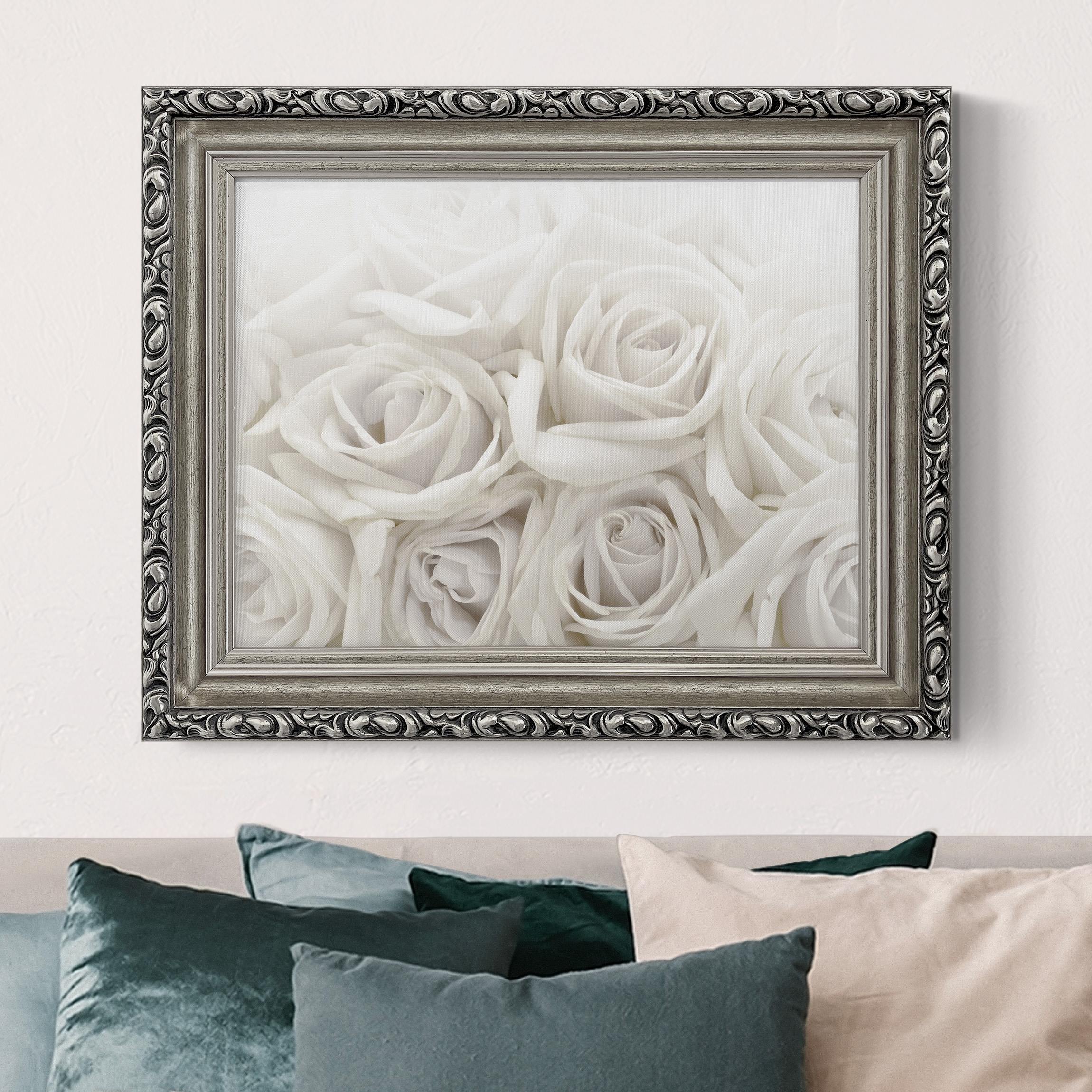 Leinwandbild mit Barockrahmen Weiße Rosen