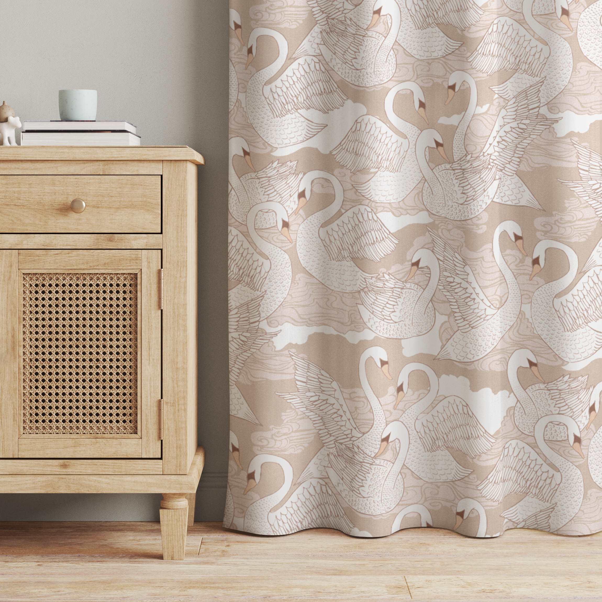 Vorhang Weiße Schwäne auf Beige