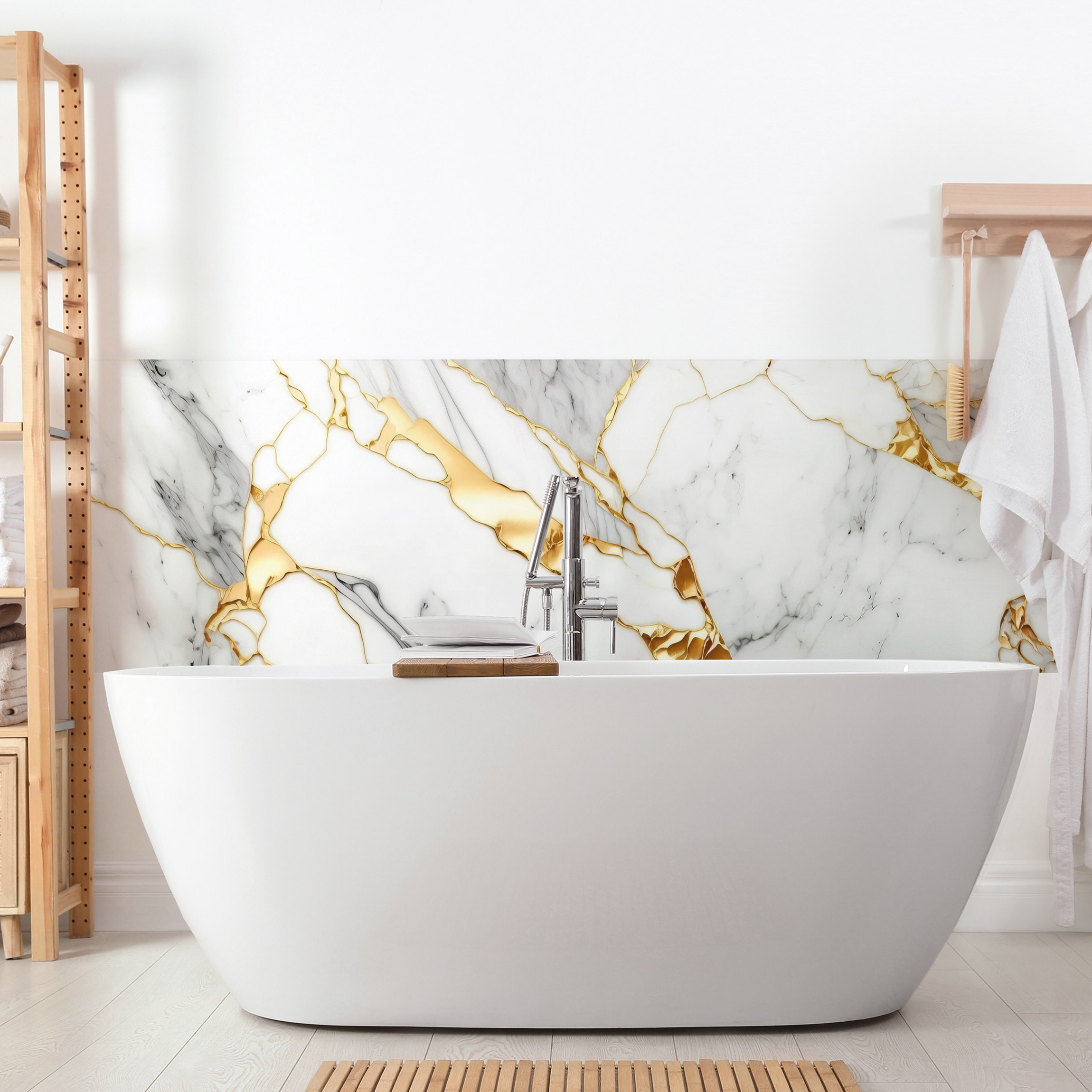 Wandverkleidung Bad Weißer Marmor mit Goldeffekt
