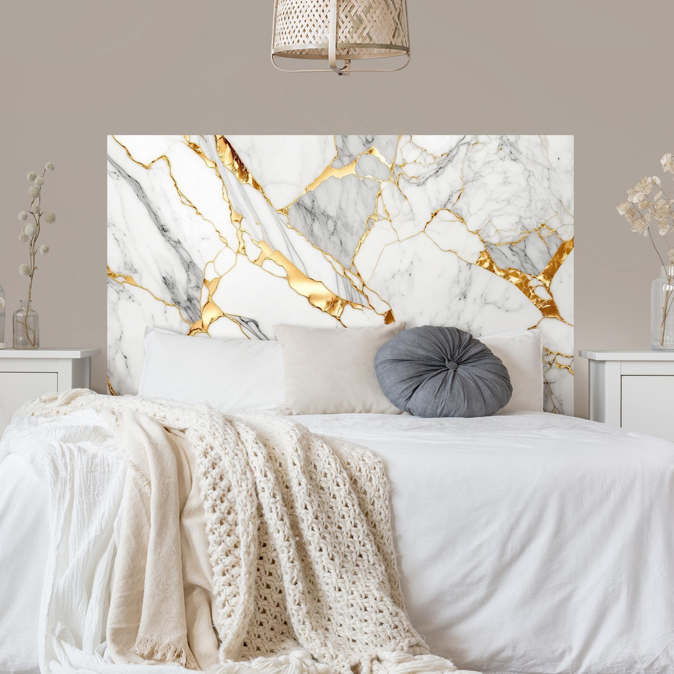 Kopfteil Bett Weißer Marmor mit Goldeffekt