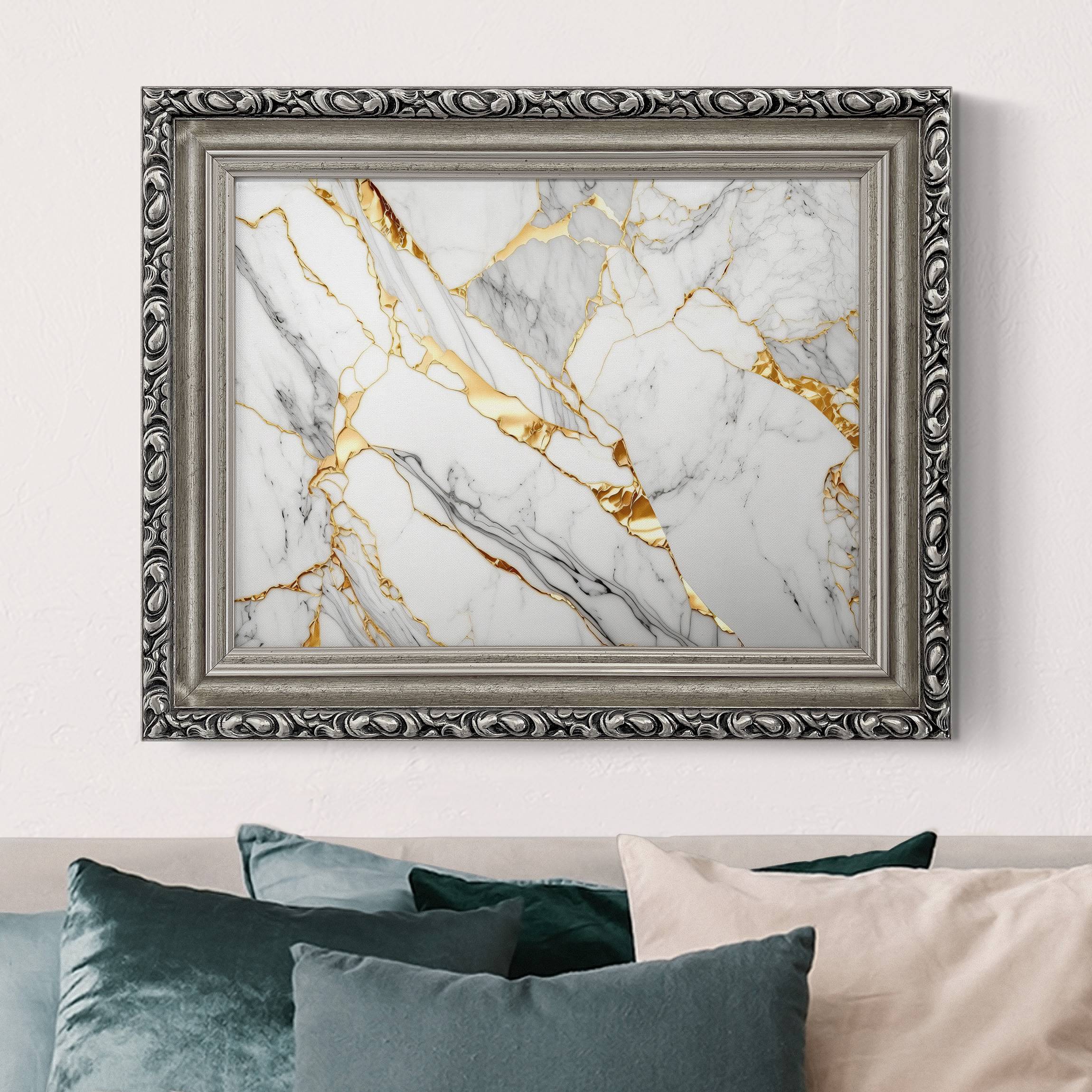 Leinwandbild mit Barockrahmen Weißer Marmor mit Goldeffekt