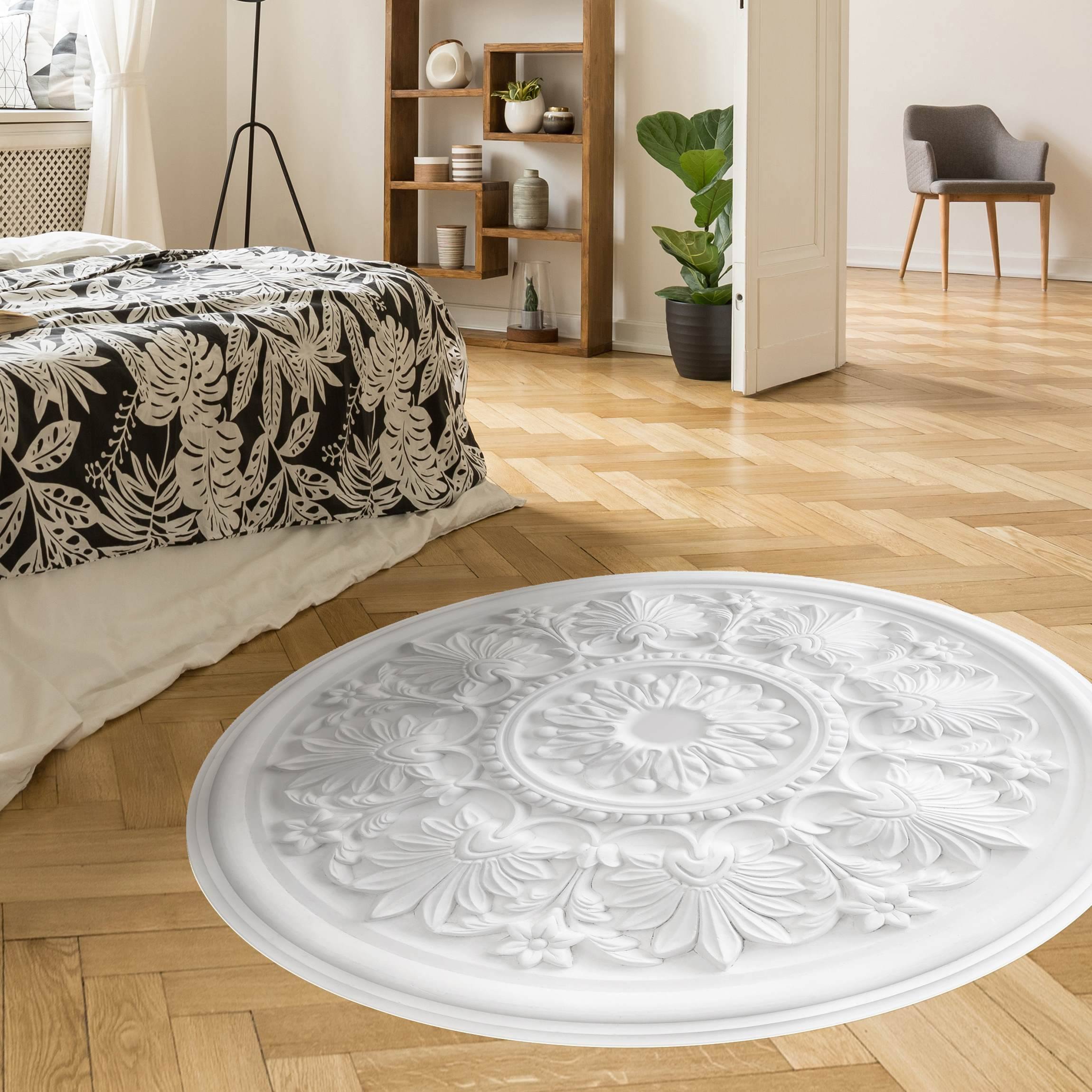 Runder Vinyl-Teppich Weißer Stuck im Kreis