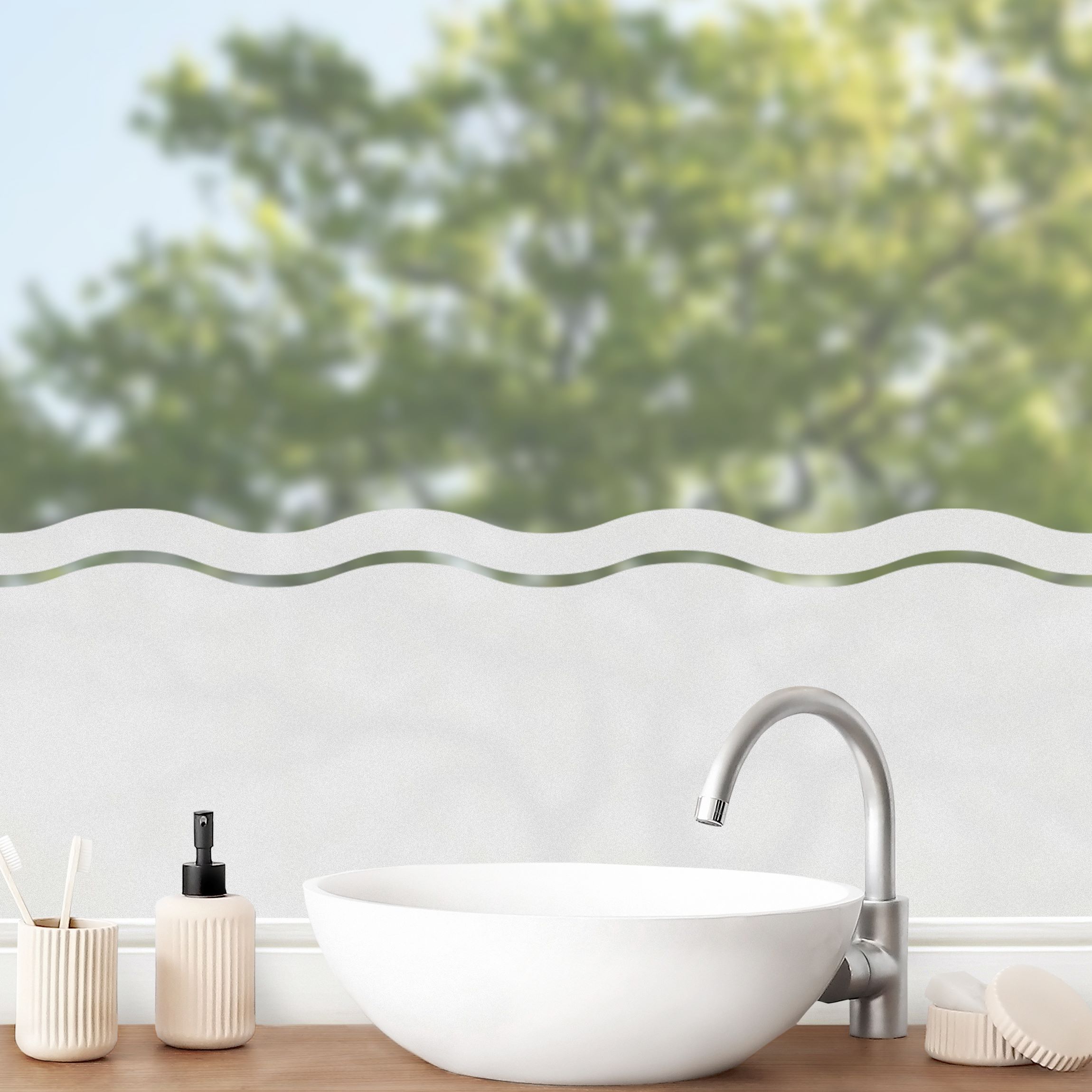 Fensterfolie Sichtschutz Wellen Muster Bordüre I