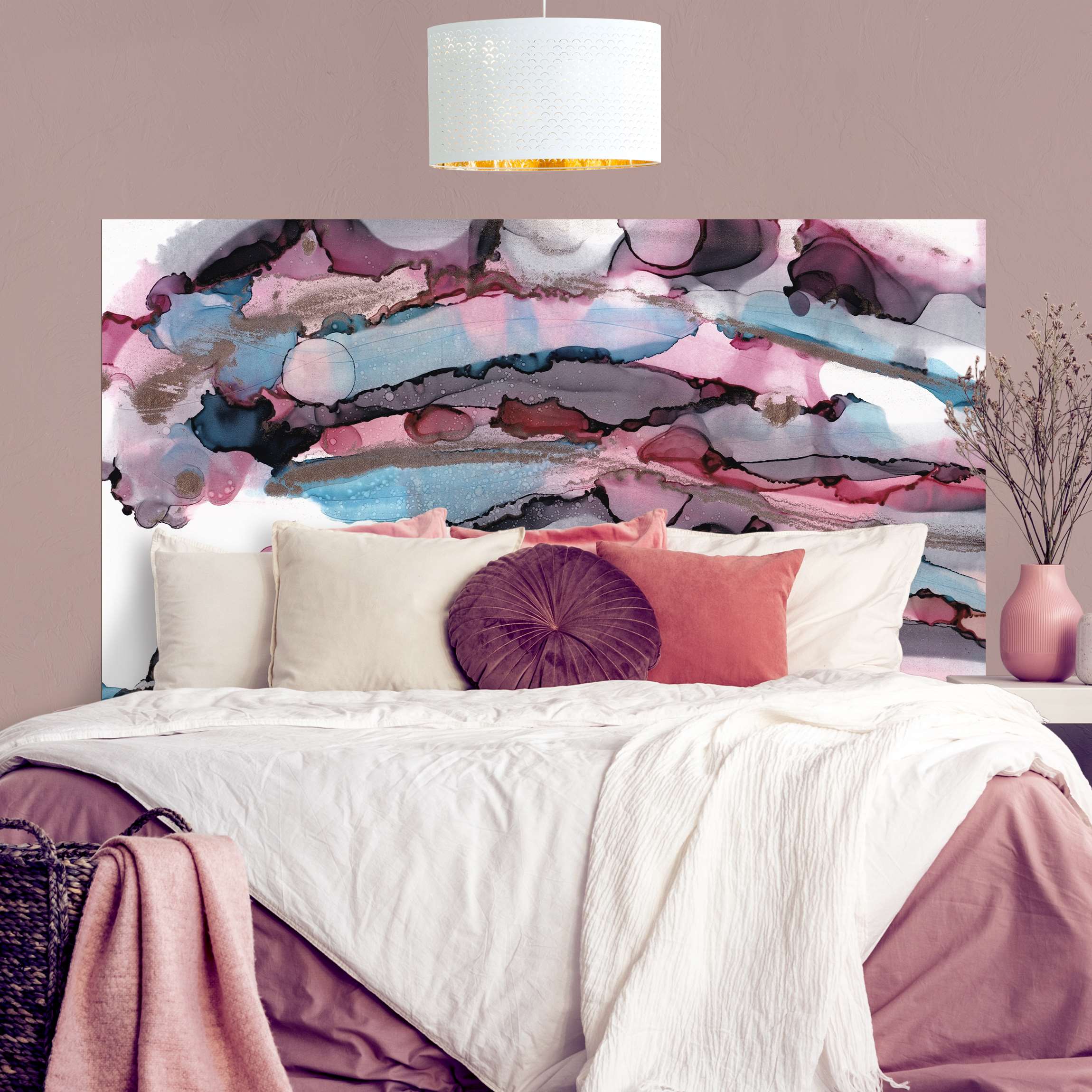 Kopfteil Bett Wellenreiten in Violett mit Roségold