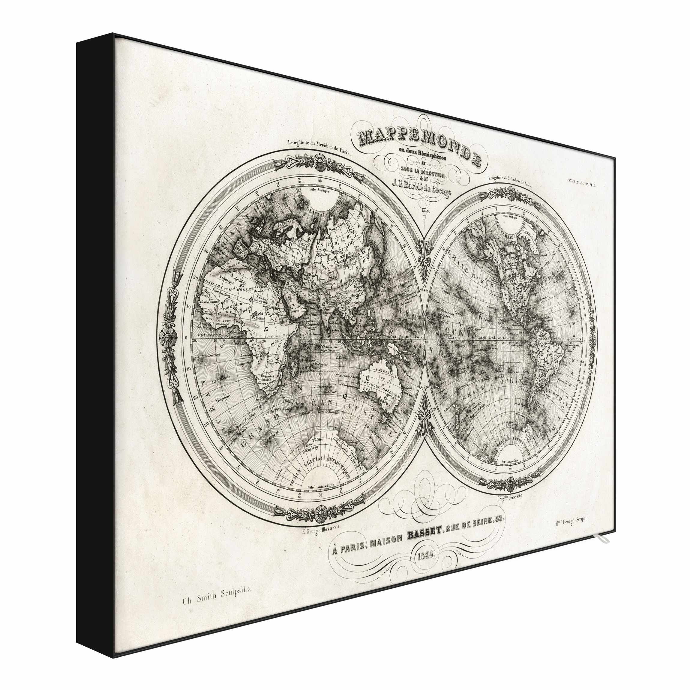 Wechselbild Weltkarte - Französische Karte der Hemissphären von 1848