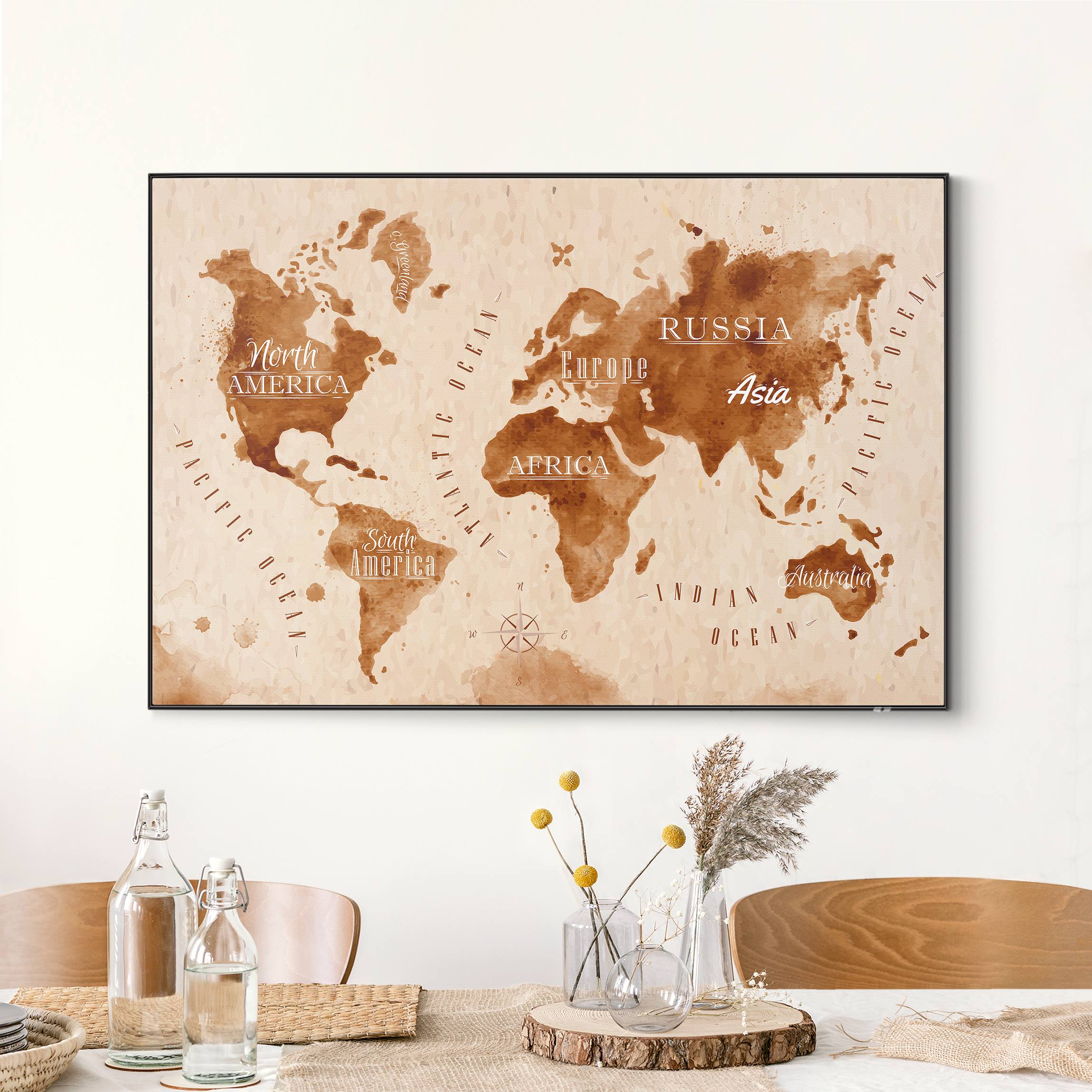 Wechselbild Weltkarte Aquarell beige braun