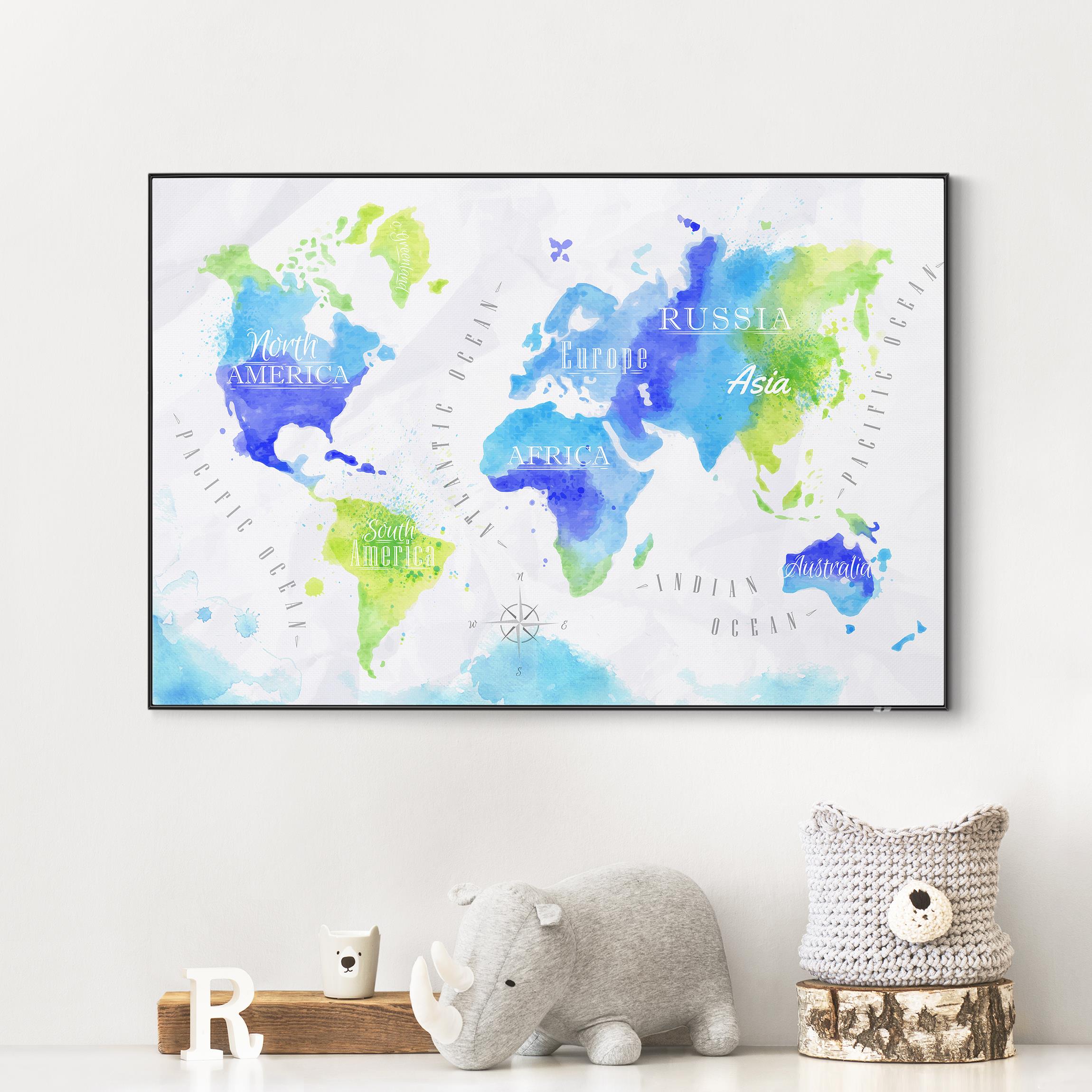 Wechselbild Weltkarte Aquarell blau grün