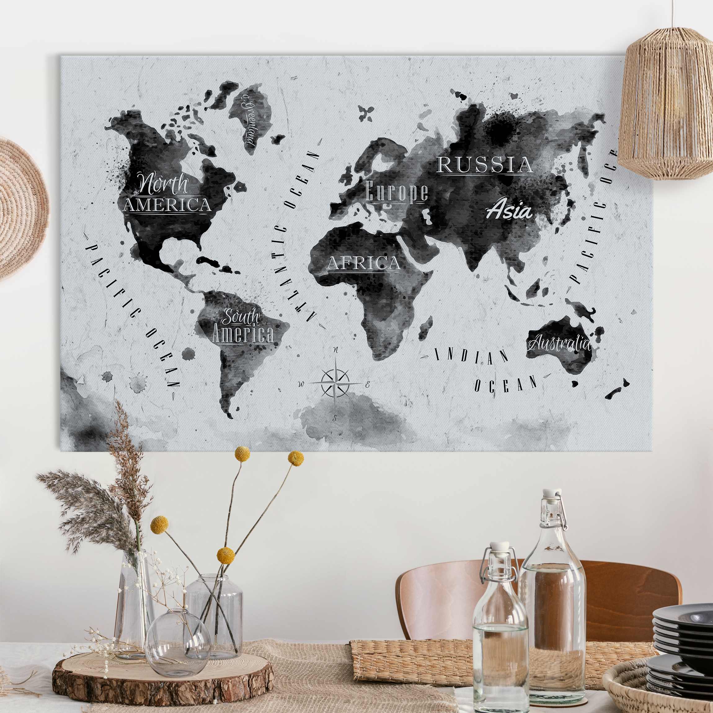 Akustikbild Weltkarte Aquarell schwarz