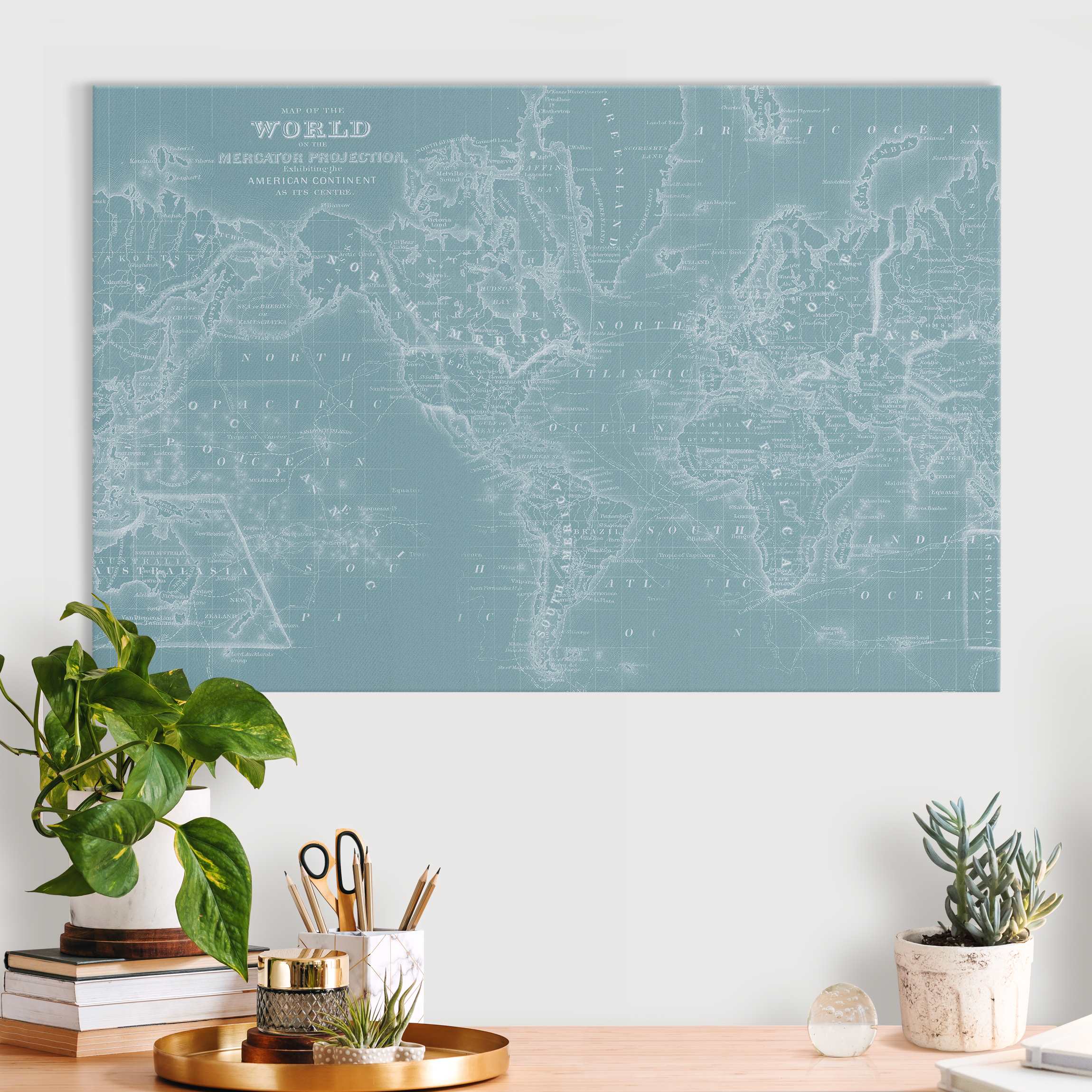Akustikbild Weltkarte in Eisblau