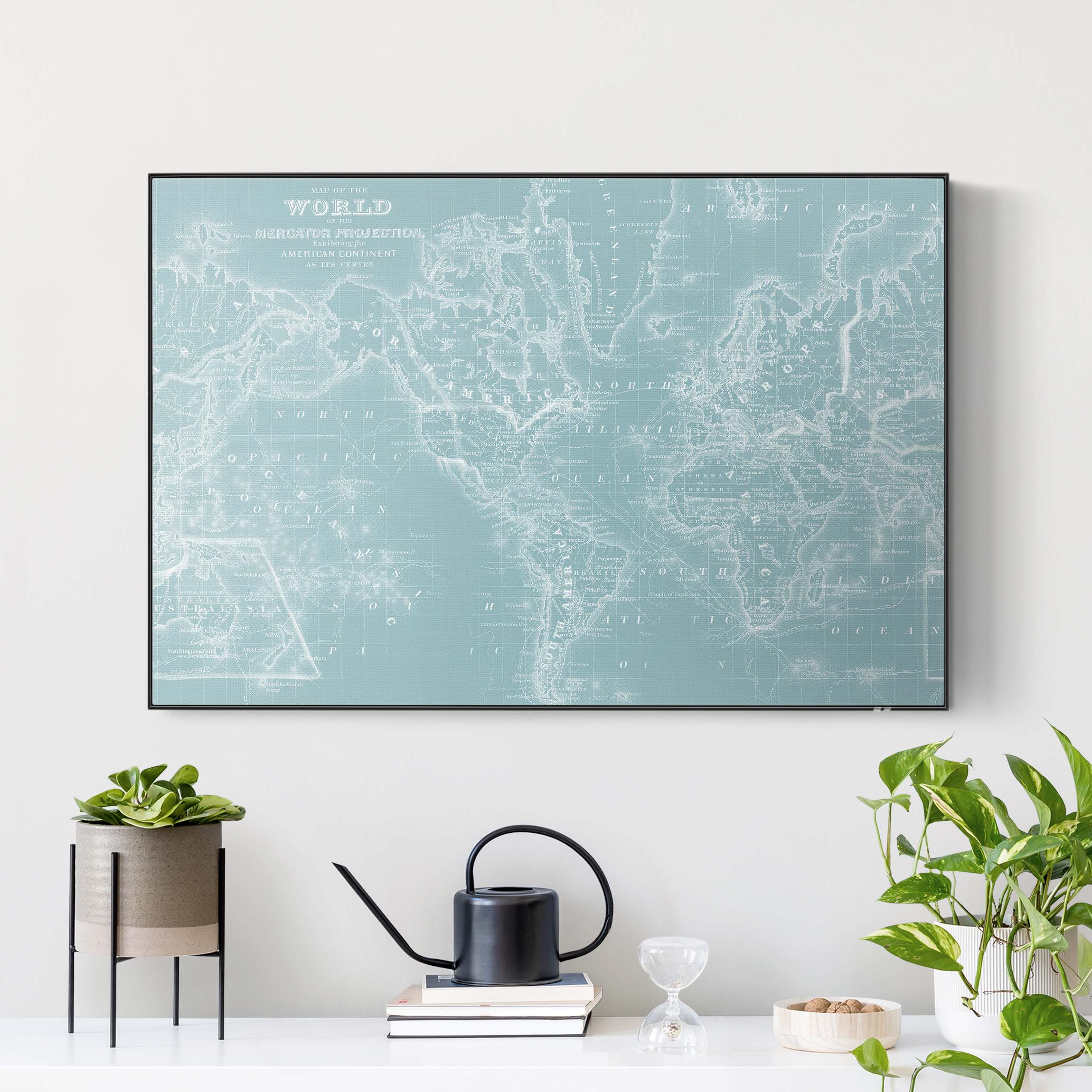 Akustik-Wechselbild Weltkarte in Eisblau