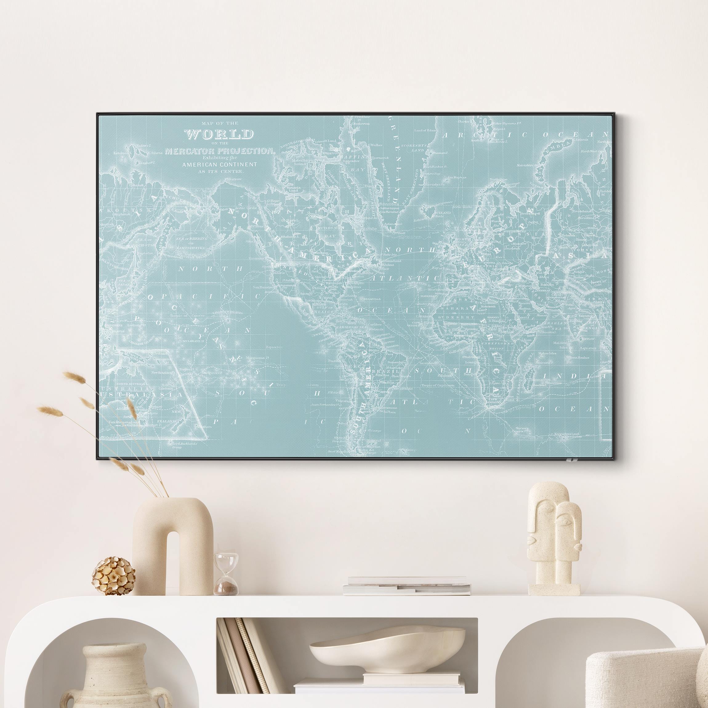 Wechselbild Weltkarte in Eisblau